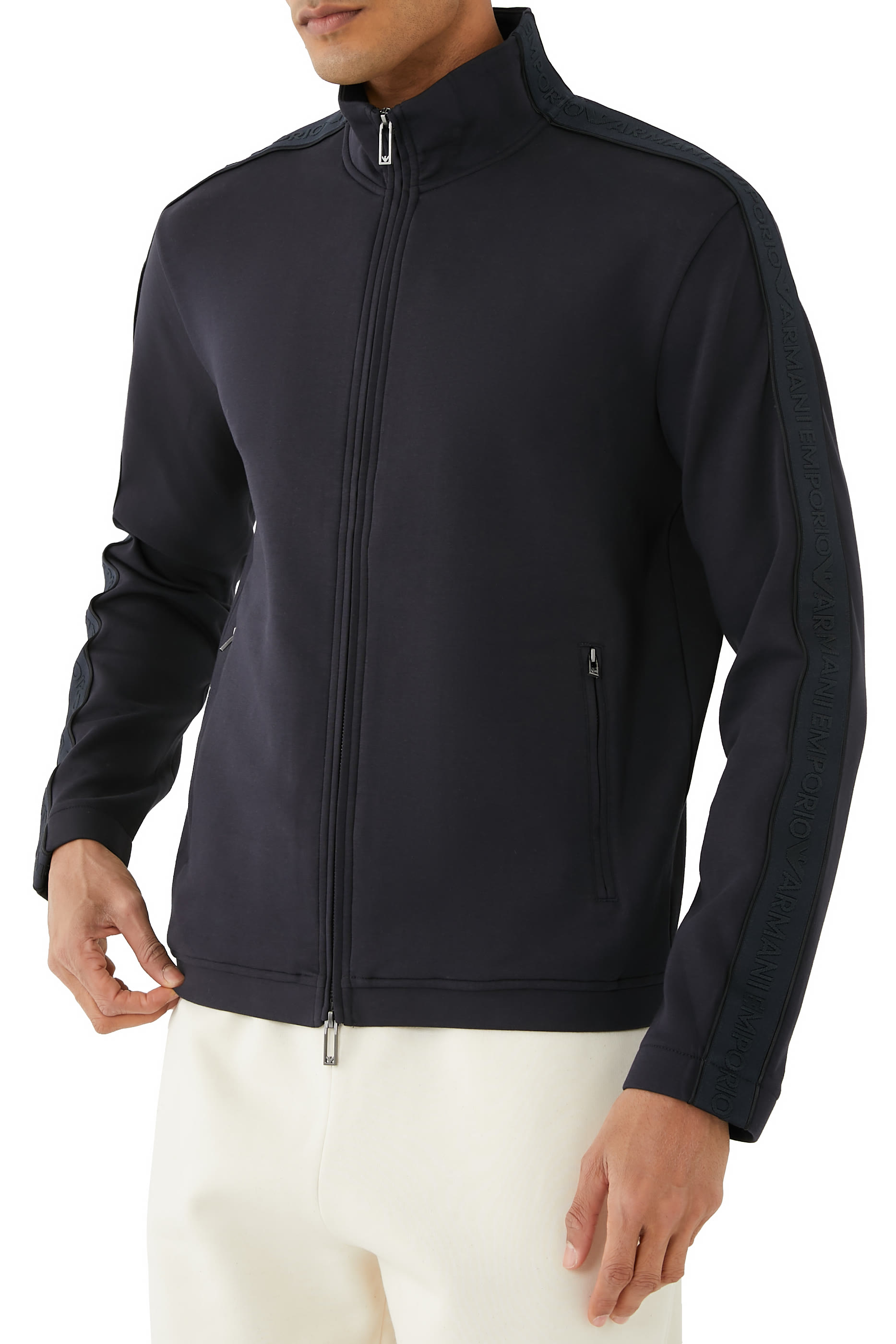 سويت شيرت بسحّاب وشريط شعار الماركة جيرسيه مزدوج