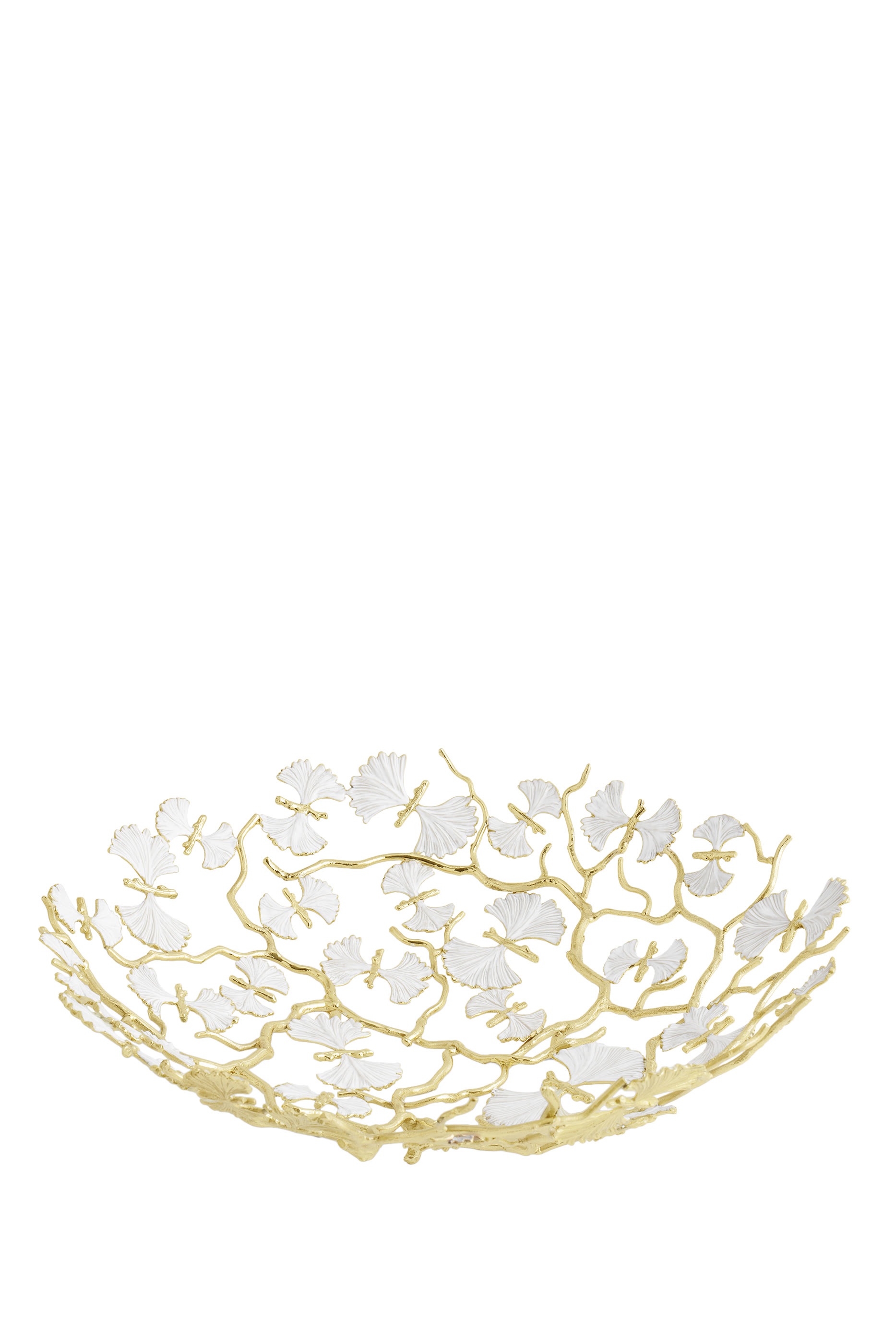 طبق تقديم بتصميم قطعة ديكور بفراشات وأغصان جنكة بلون ذهبي