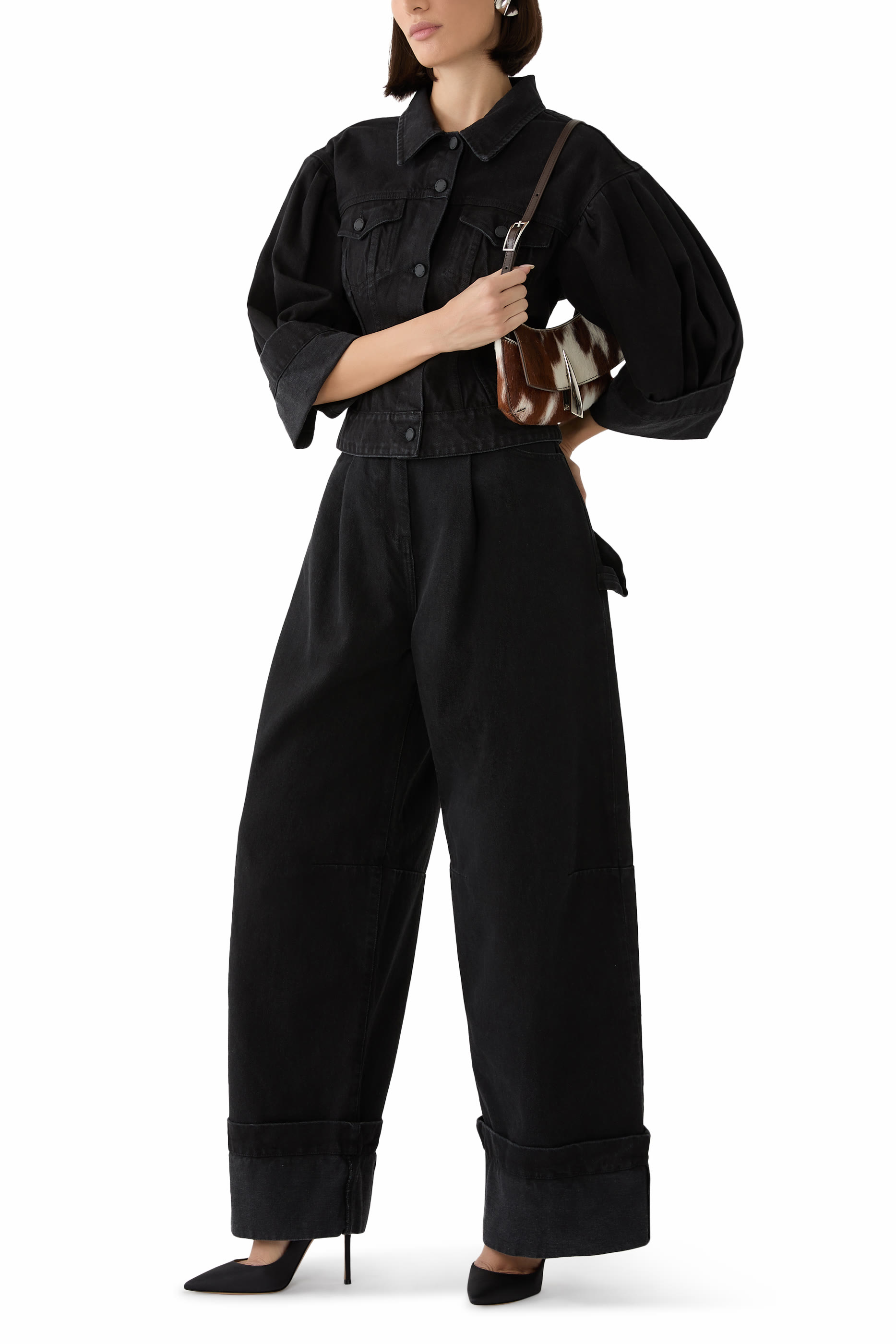 بنطال جينز بادل بقصة ساق واسعة