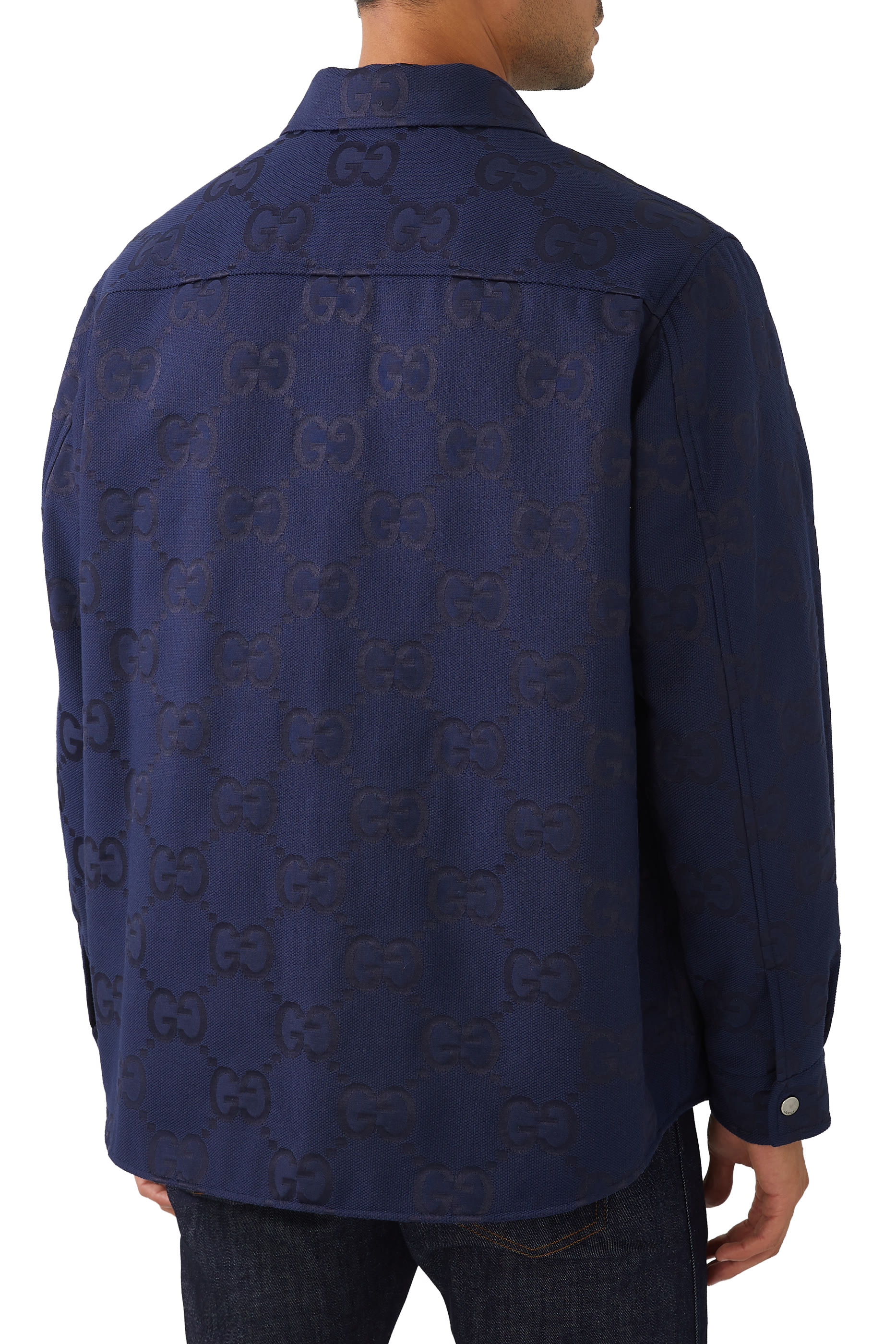 جاكيت قنب قطني بنقشة حرفي GG بحجم كبير