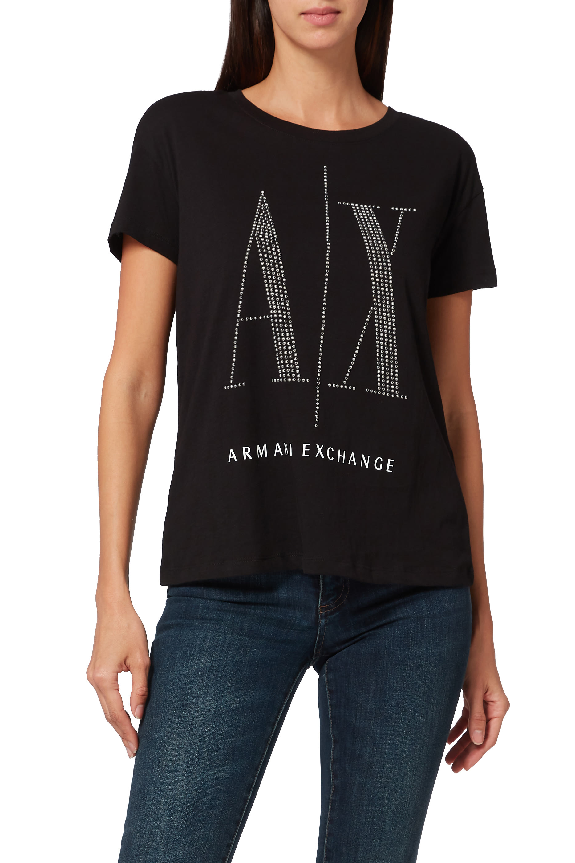 تي شيرت أيكون بحلي معدنية على شكل شعار الماركة