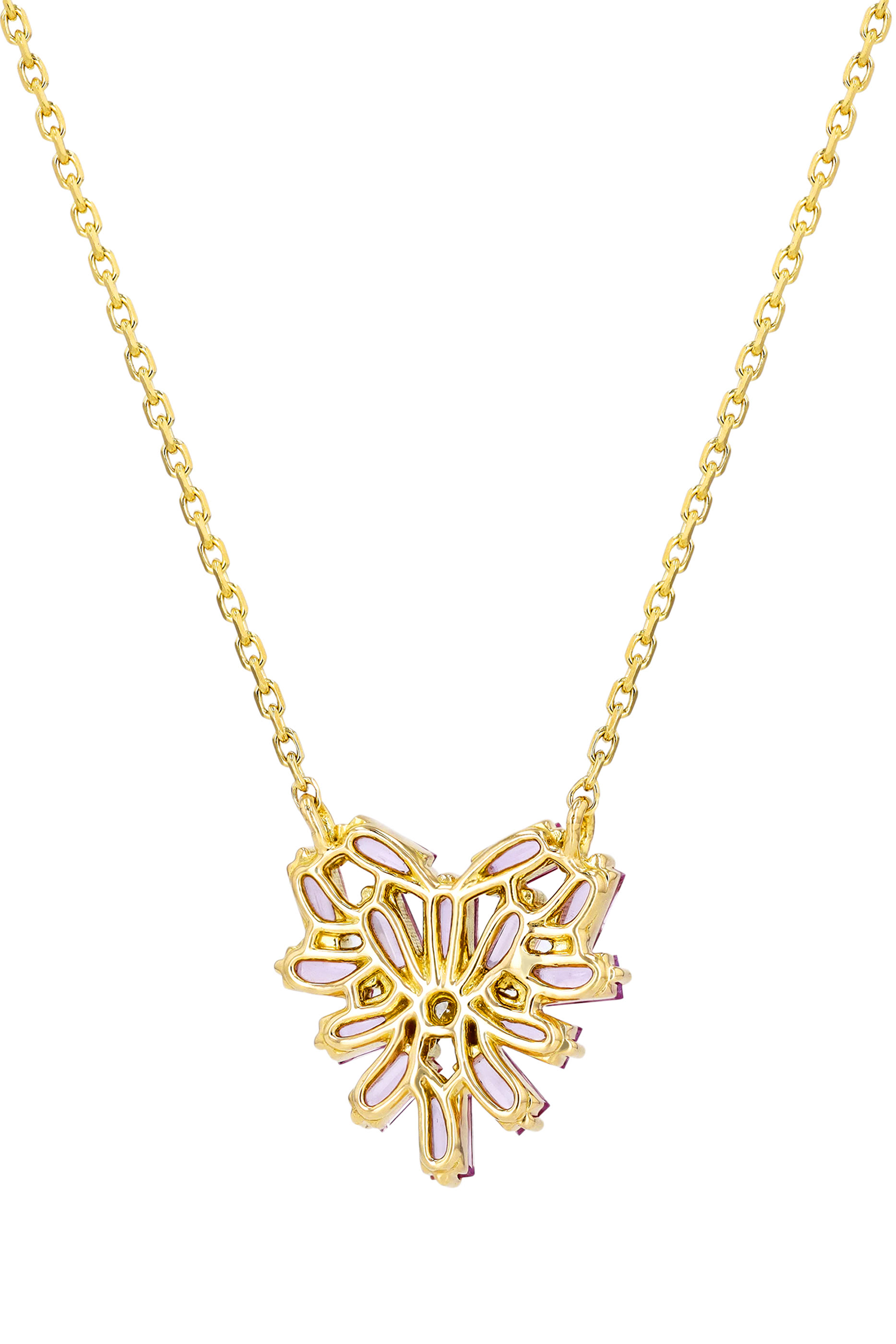 قلادة بدلاية صغيرة بتصميم قلب مرصعة بالياقوت الوردي ذهب أصفر عيار 18