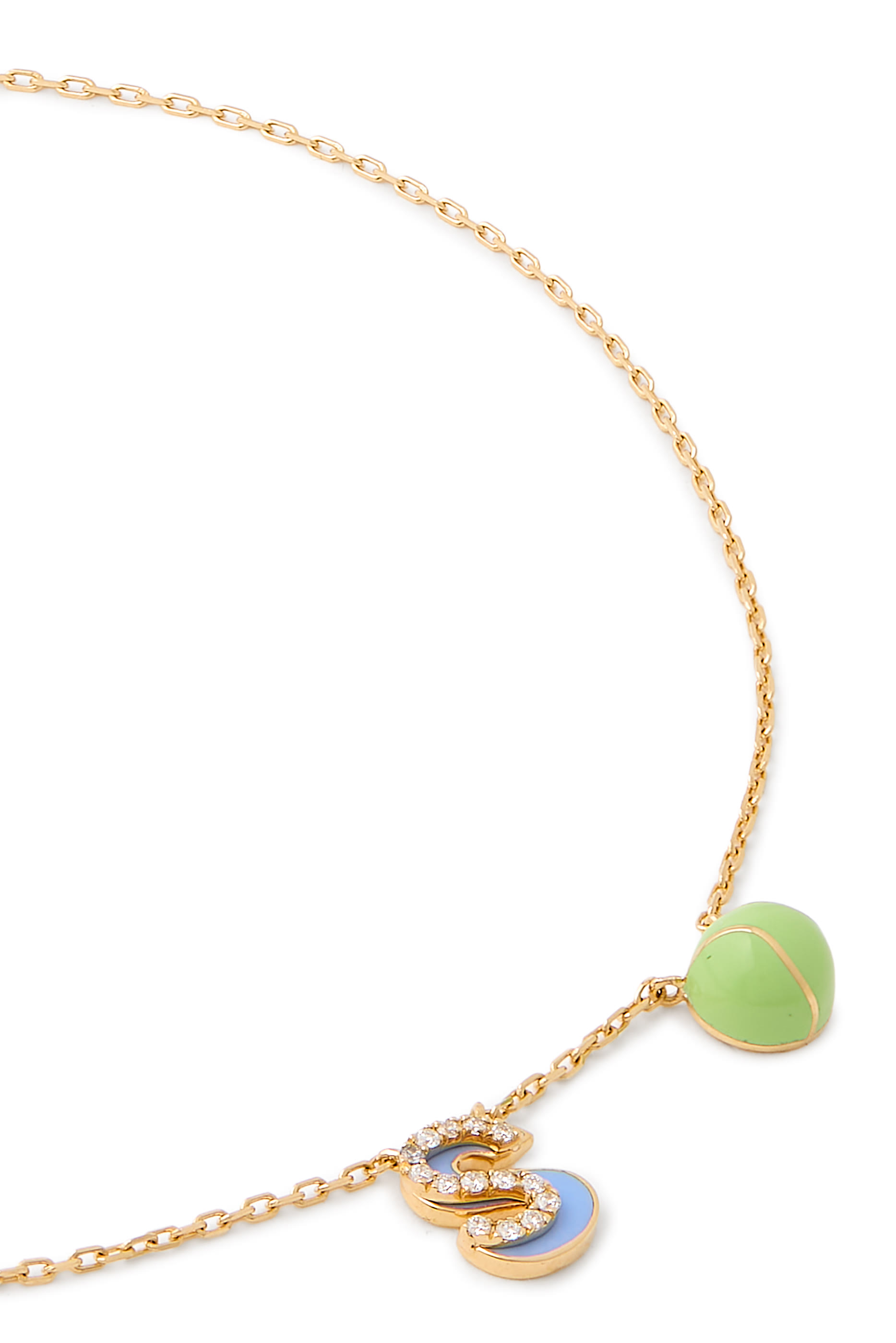 خلخال تنس بحلية حرف S مرصع بالماس ومزين بالمينا، ذهب أصفر عيار 18