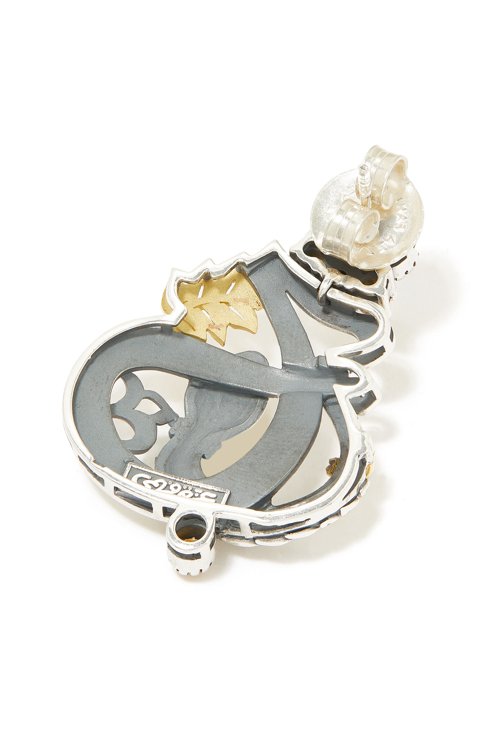 قرط منفرد لوف اند ريبيرث مرصعة بالسترين، فضة إسترلينية وذهب أصفر عيار 18