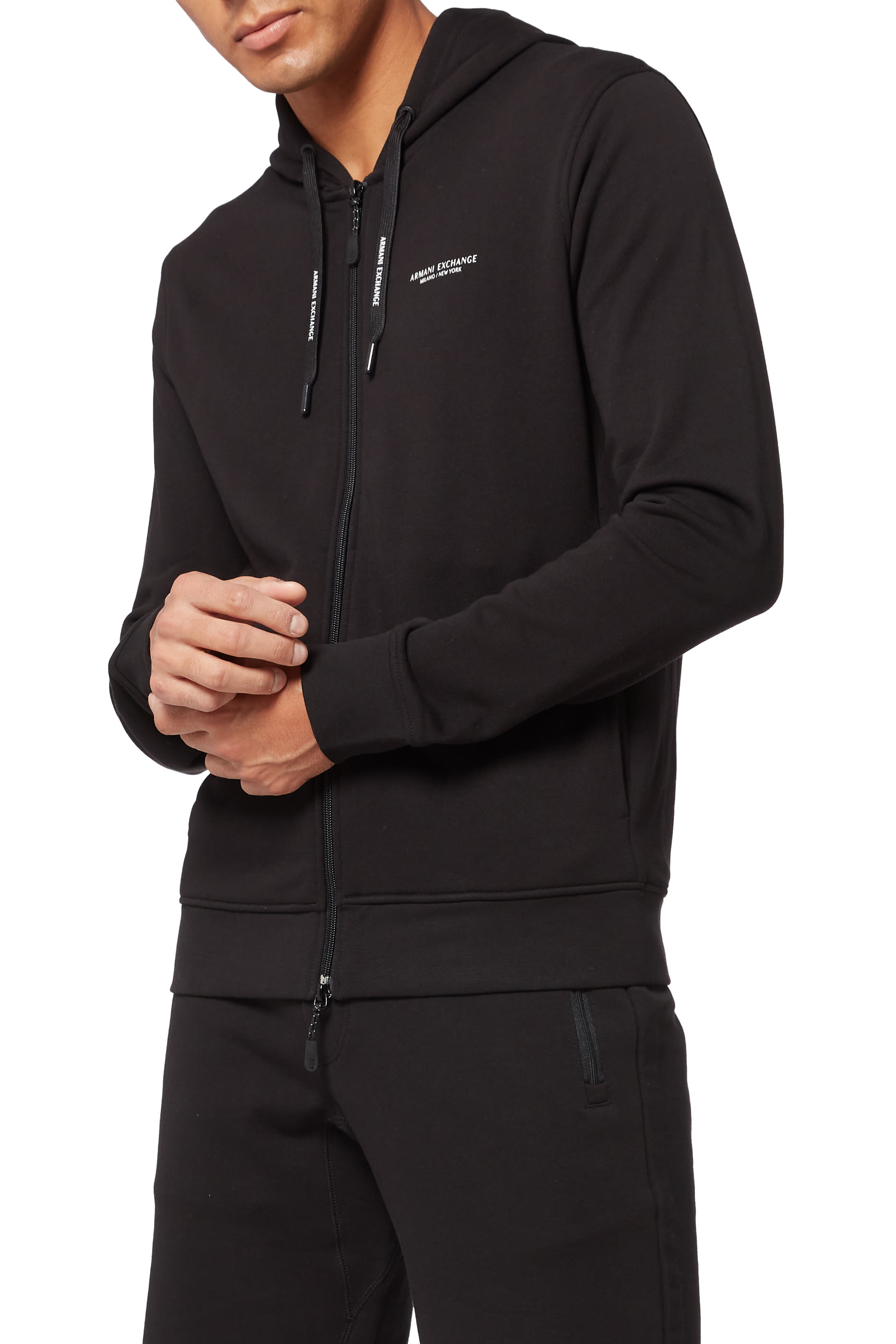 سويت شيرت بغطاء رأس قطن مطاطي بشعار الماركة