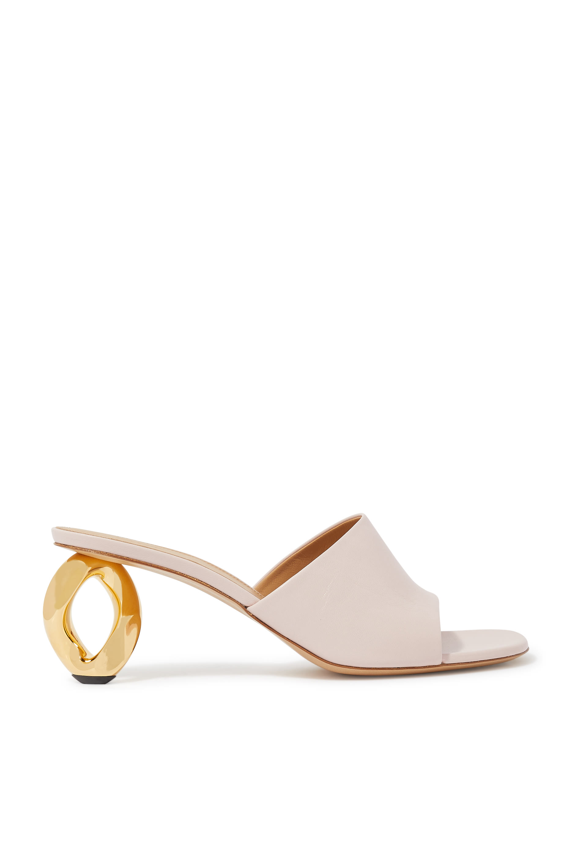 حذاء مفتوح من الخلف 80 جلد بكعب بتصميم حلقة سلسلة