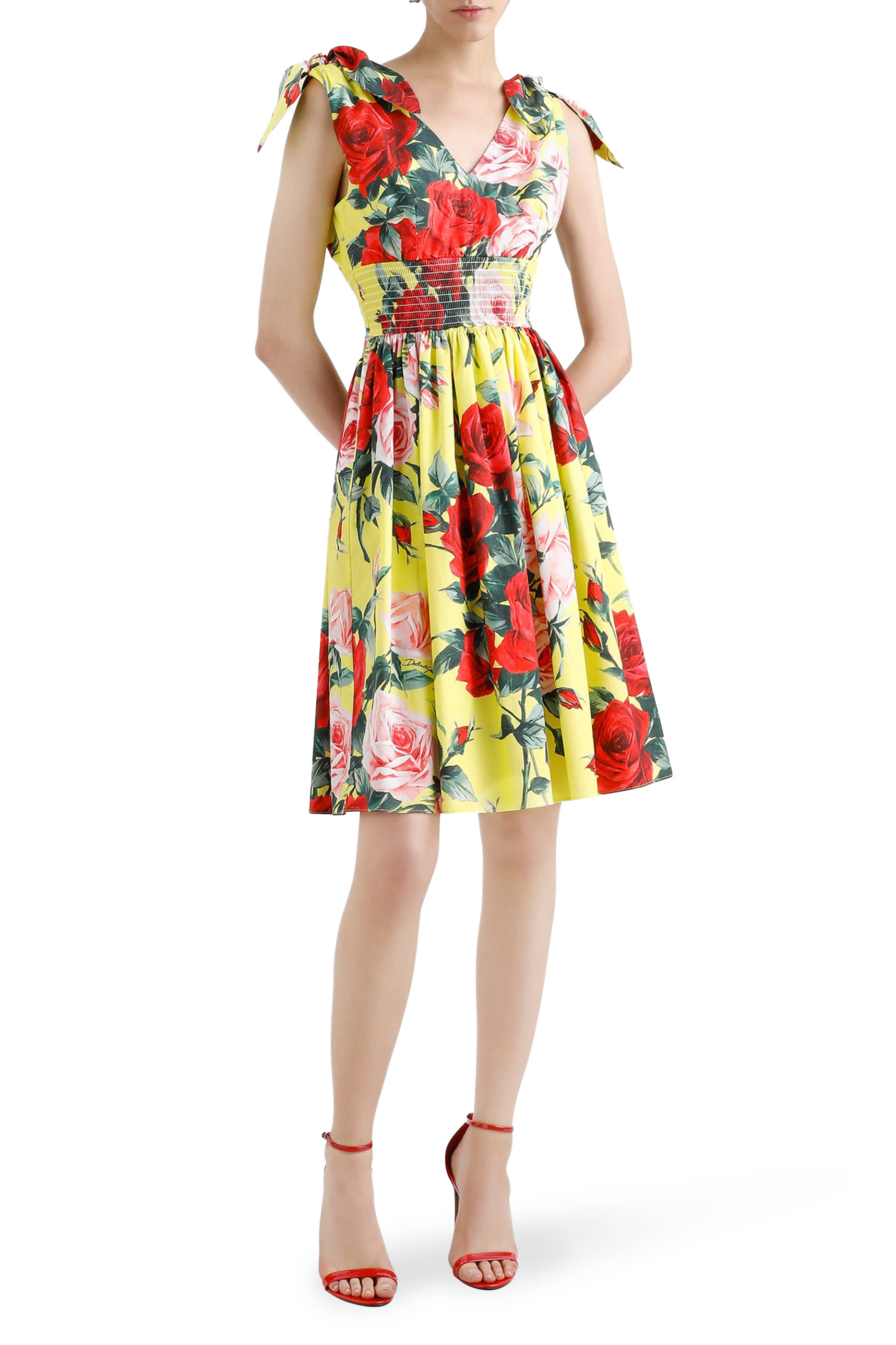 فستان متوسط الطول بنقشة قطن