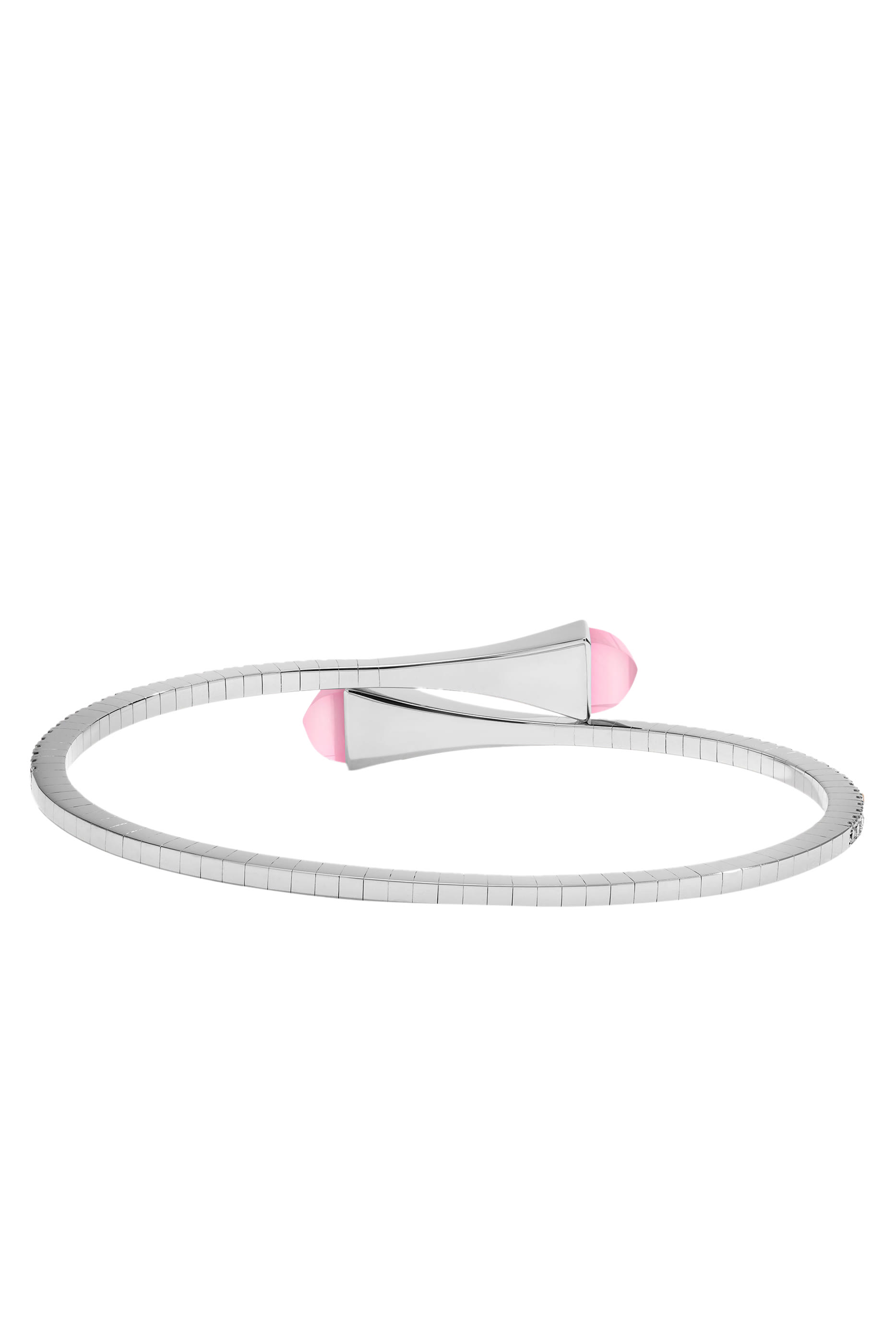 سوار كليو متوسط سهل الإرتداء مرصع بالماس والكواترز الوردي ذهب أبيض عيار 18