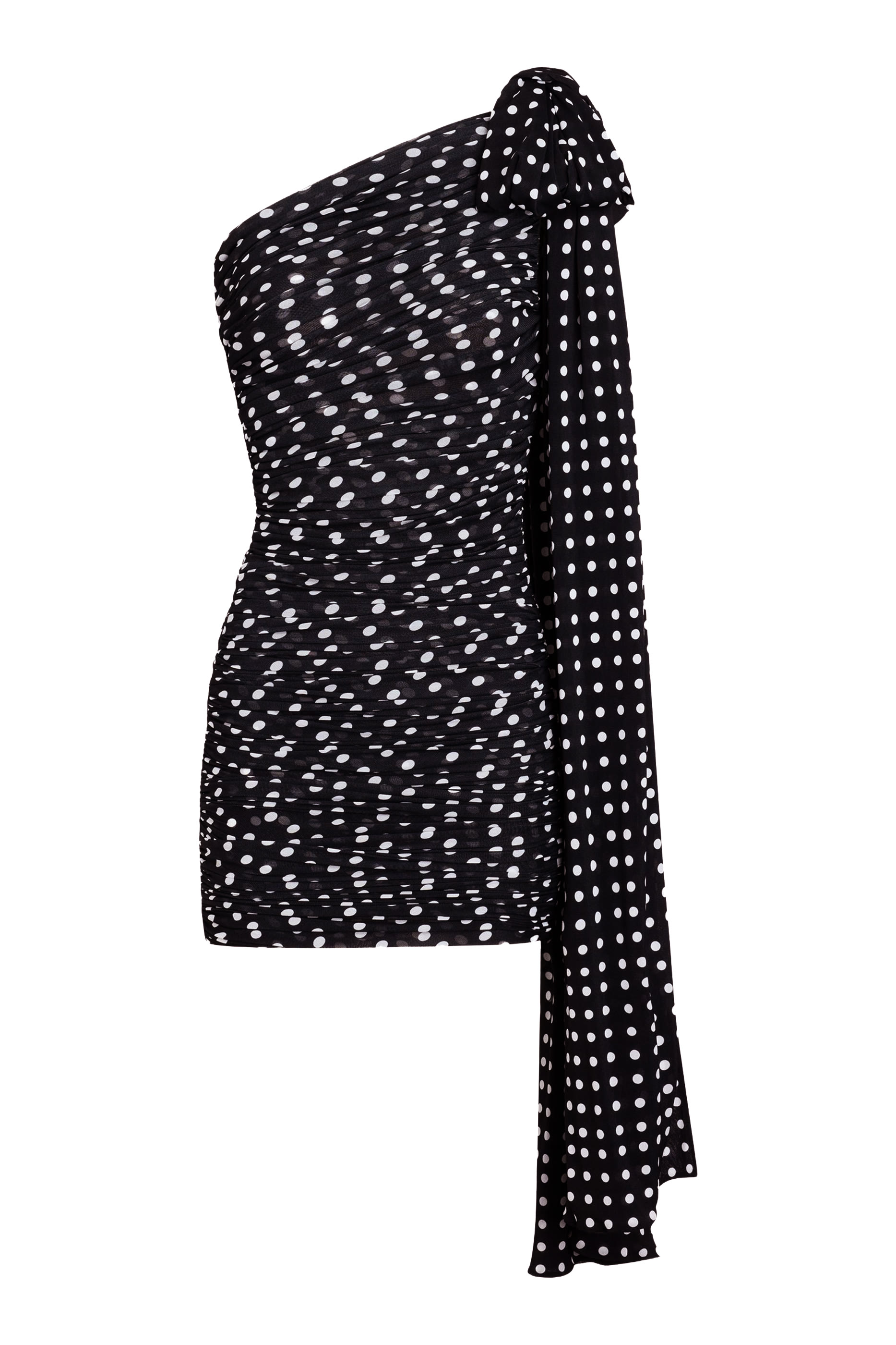 فستان بتصميم درابيه غير متماثل، نايلون معاد تدويره