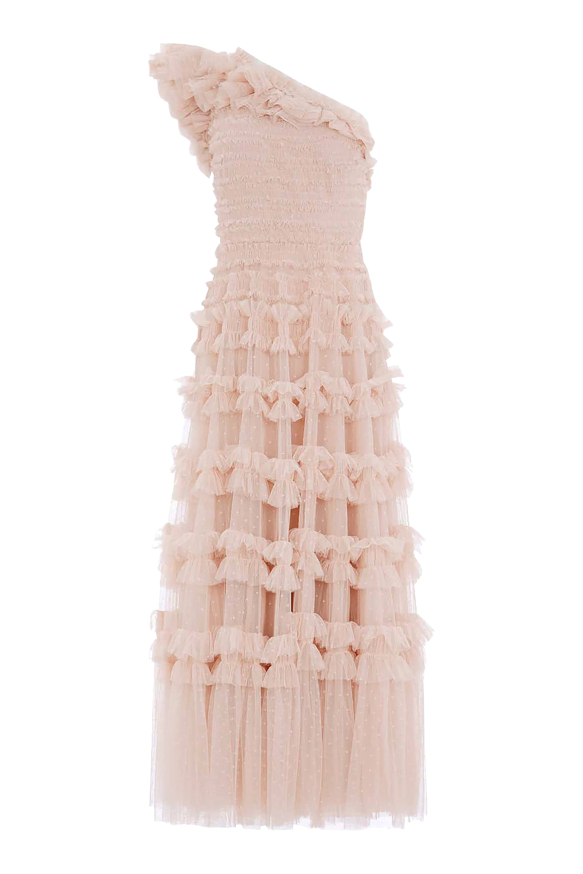 فستان سهرة ليسيت بكتف واحد وكشكش