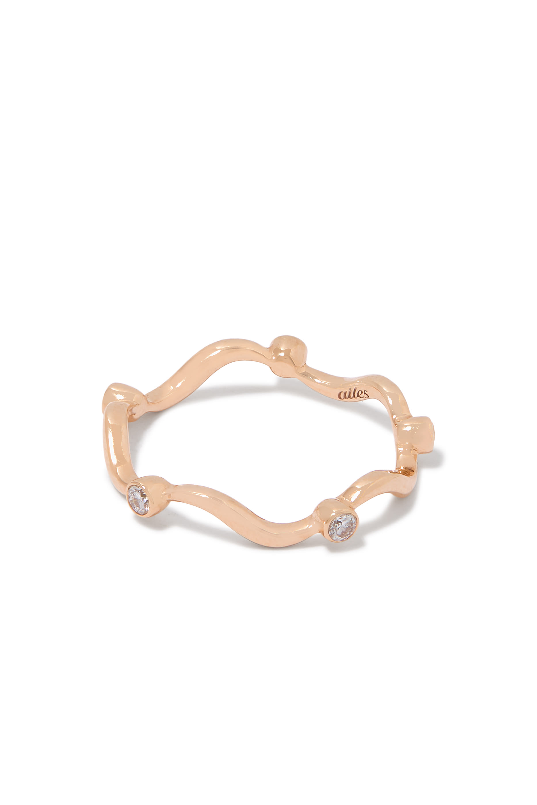 خاتم ويف منفرد مرصع بالماس، ذهب وردي عيار 18