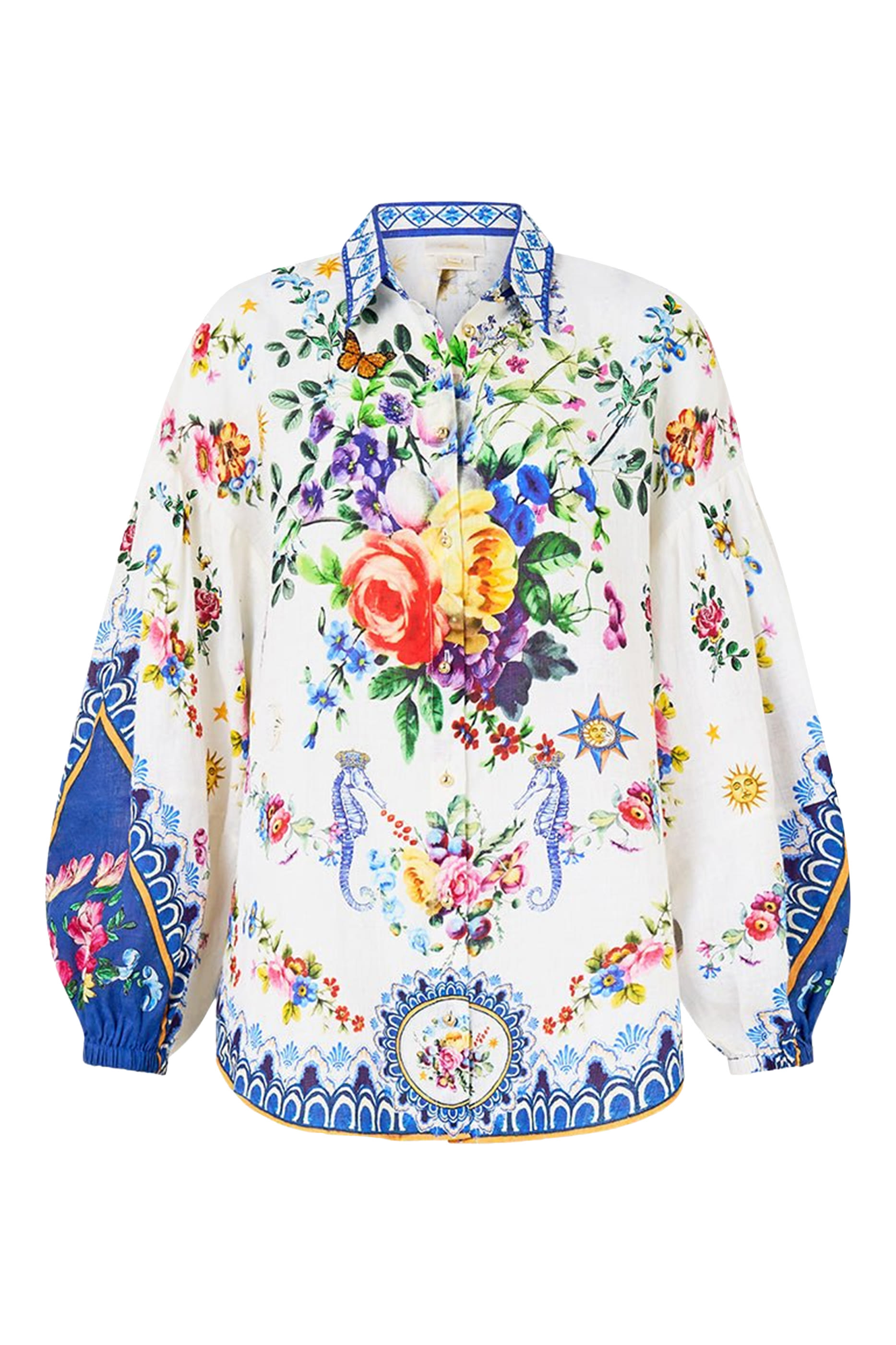 بلوزة بنمط قميص بأكمام منفوخة