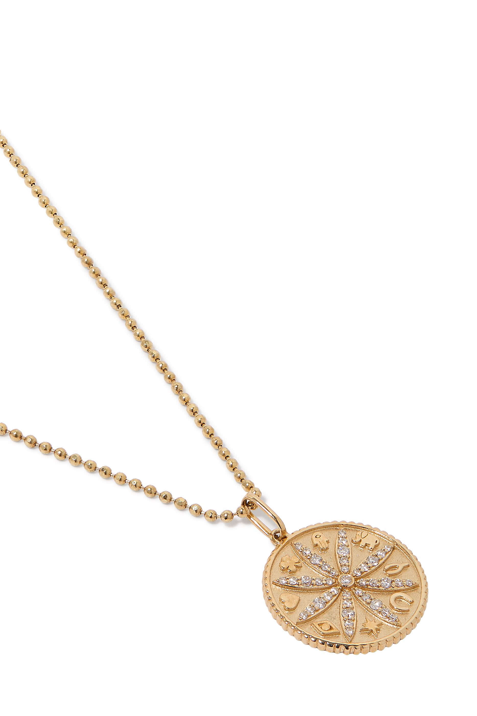 Sand Dollar Coin Charm Necklace, 14k Yellow Gold &  Diamonds