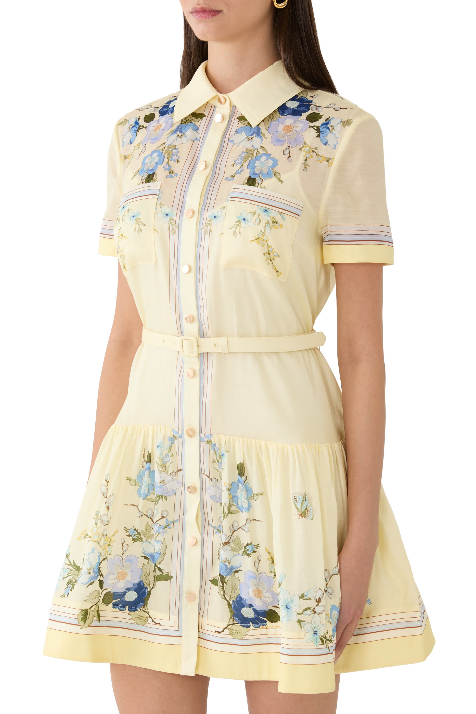 فستان قصير بنقشة زهور أورجانزا