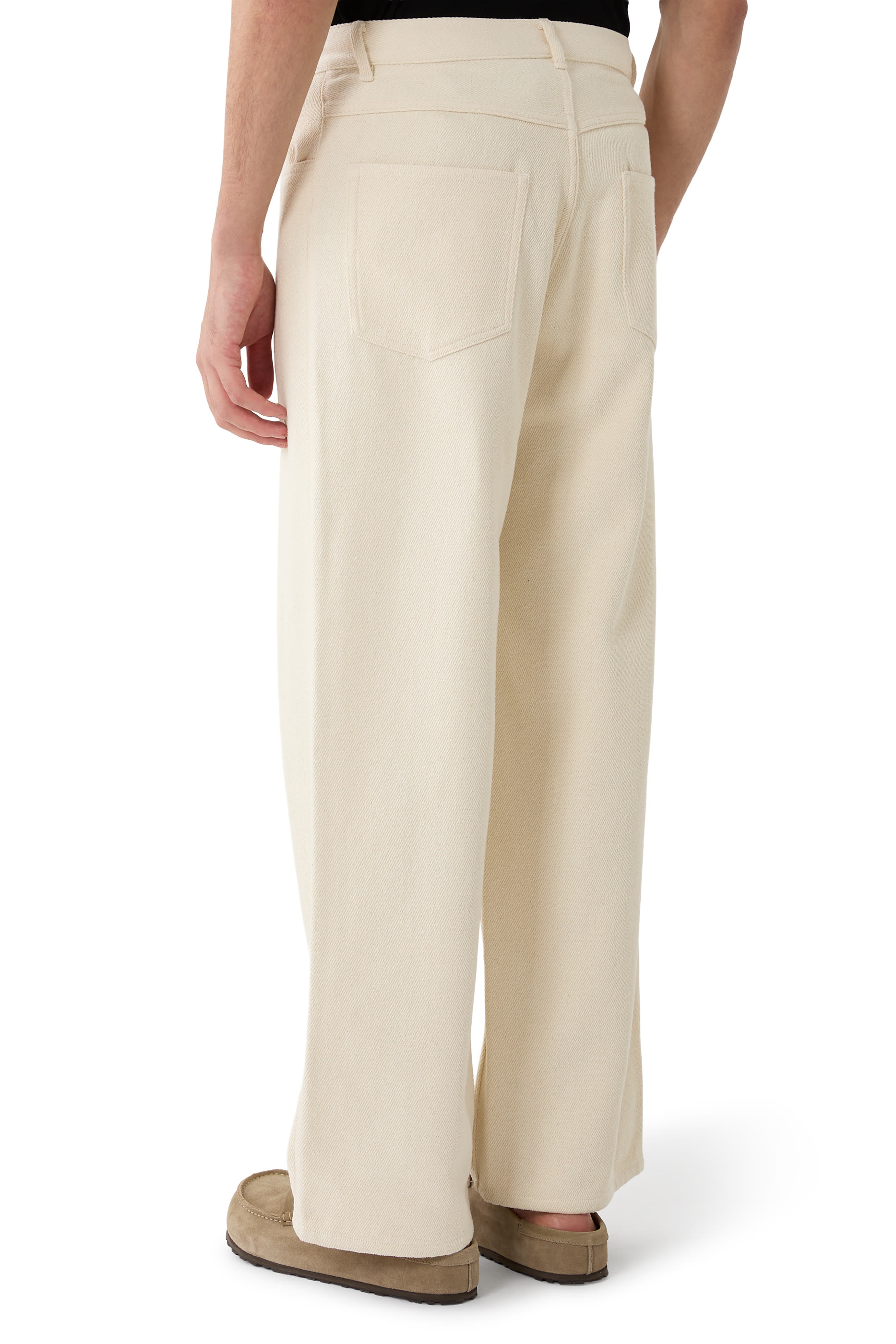 بنطال 5 بي بقصة ساق واسعة حرير نيب دنيم