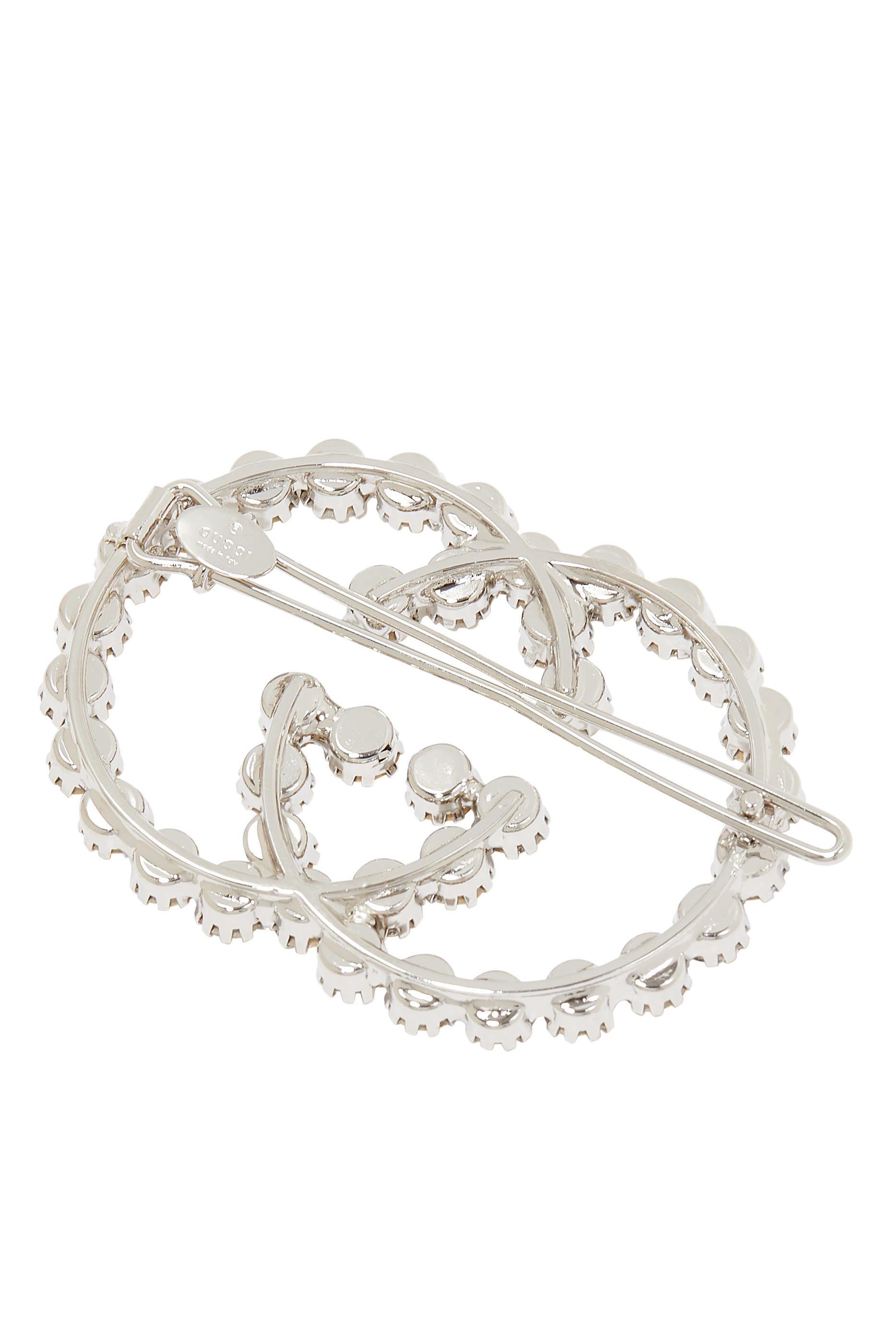 مشبك شعر بحرفي GG متداخلين مرصع بالكريستال