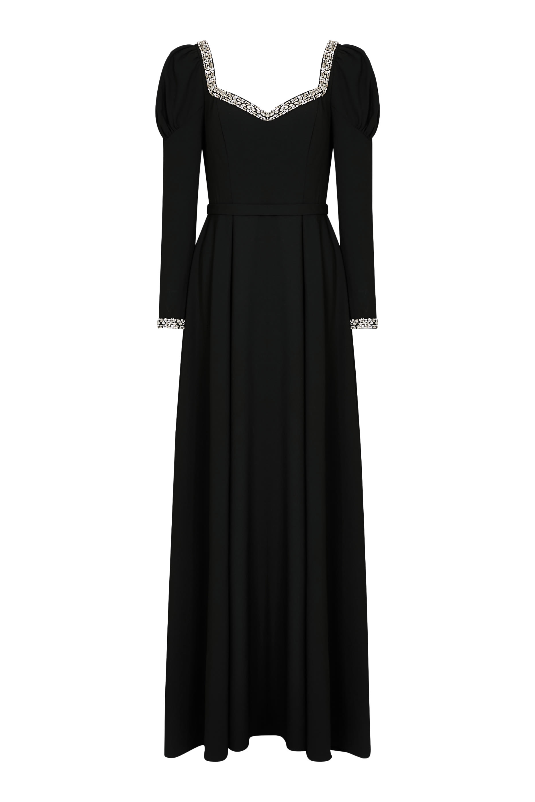 فستان سهرة بأكمام طويلة مرصع بكريستال