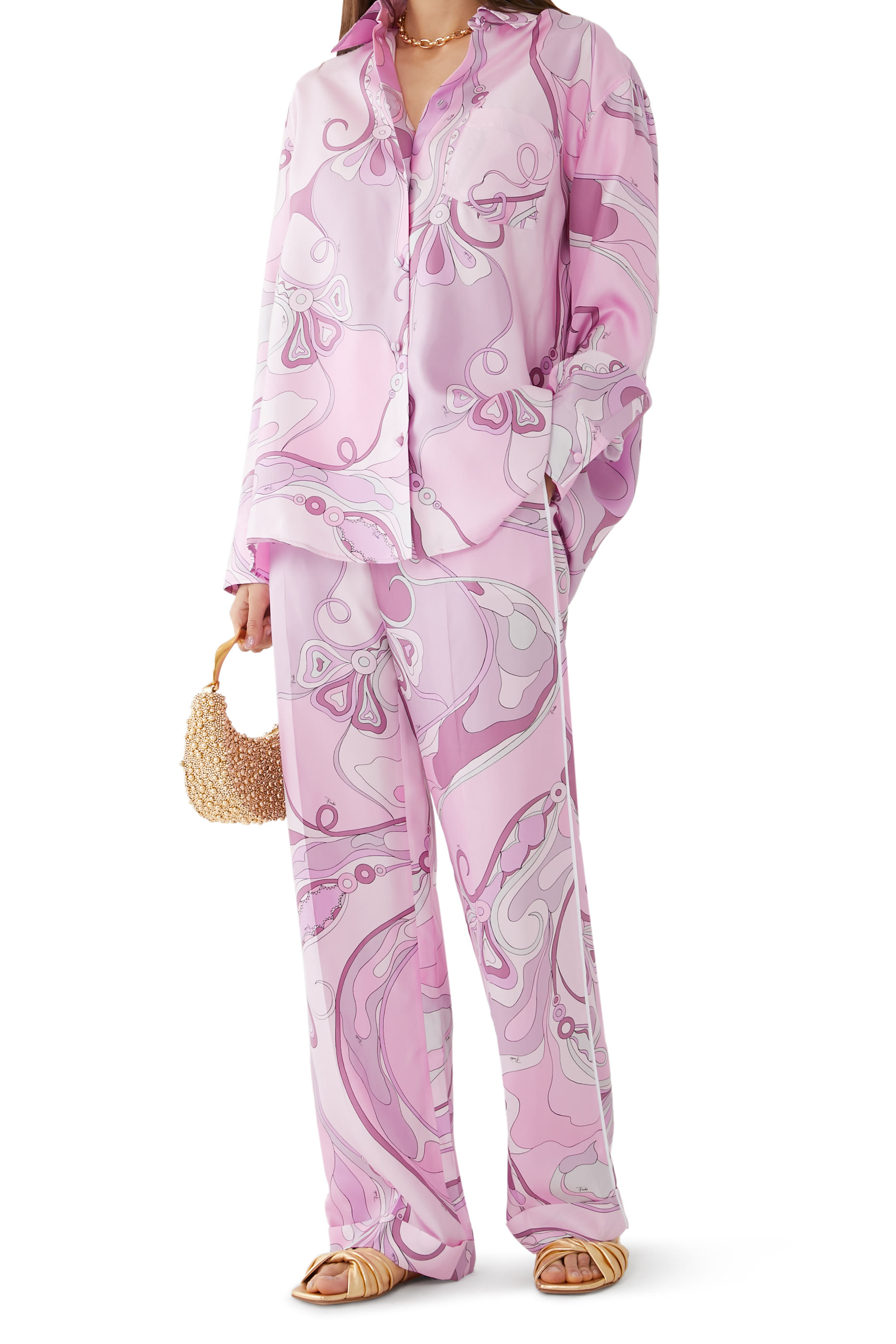 قميص بطبعة اوركيدي حرير تويل