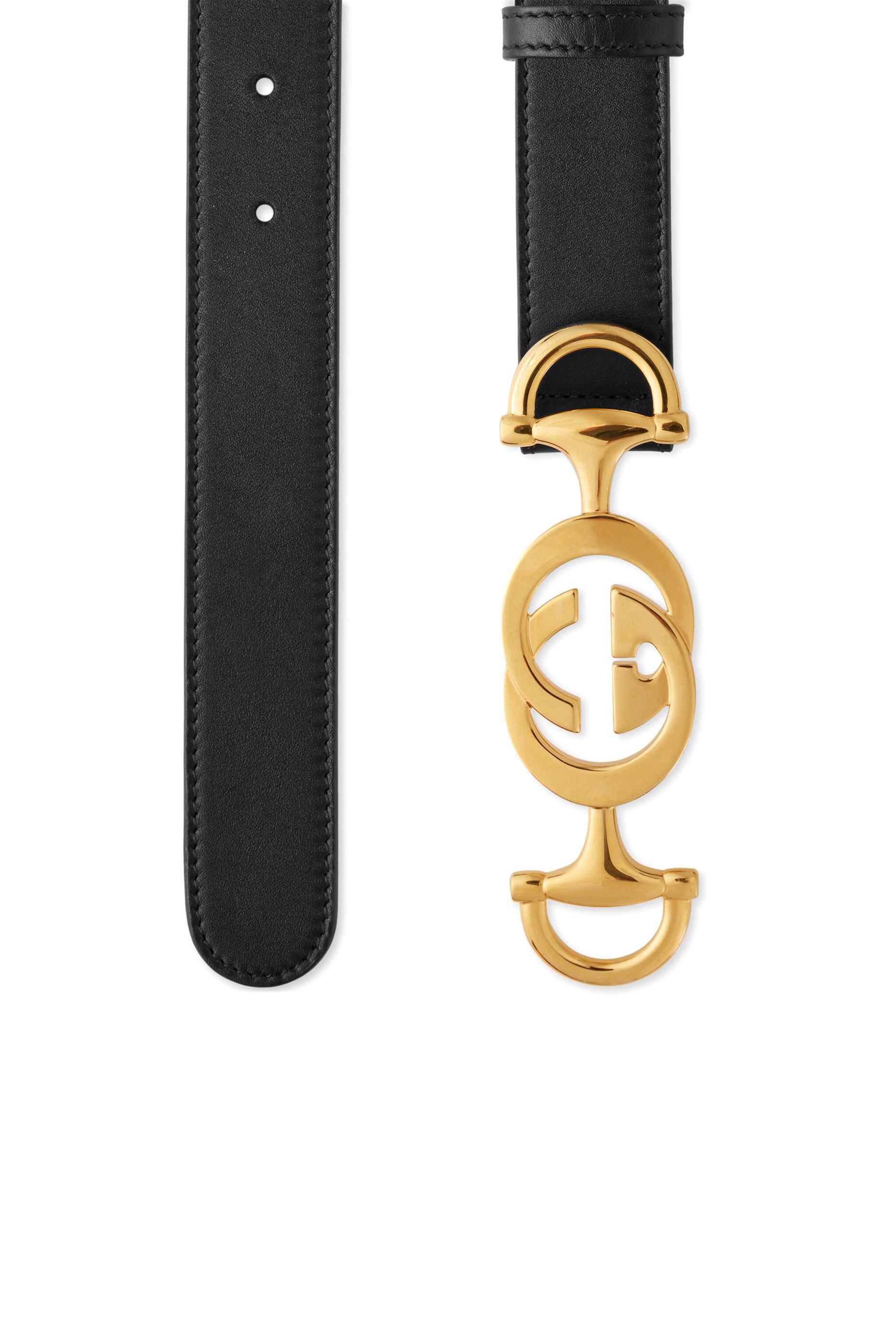 حزام جلد بإبزيم على شكل لجام الحصان