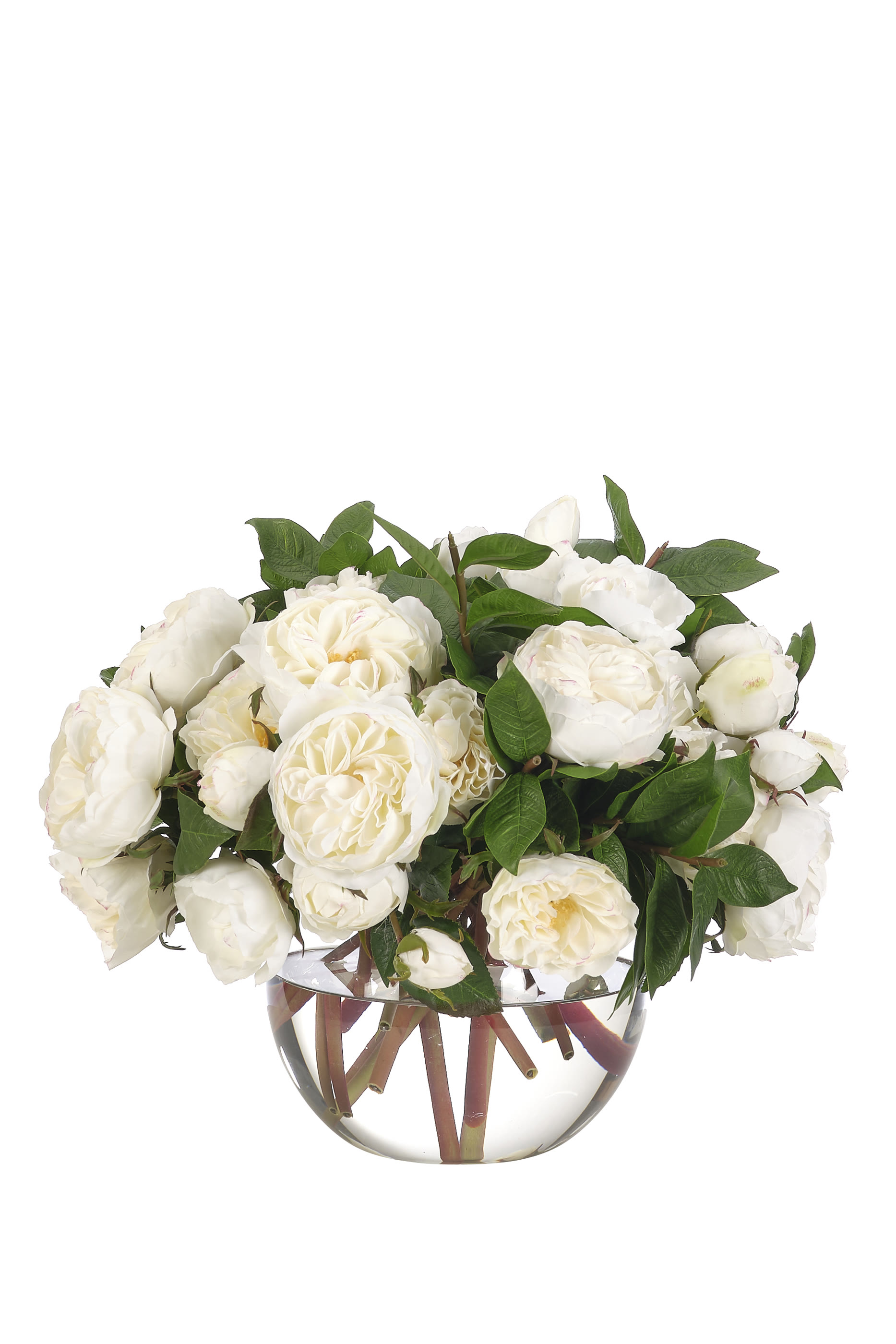 باقة ورد في مزهرية زجاجية كروية