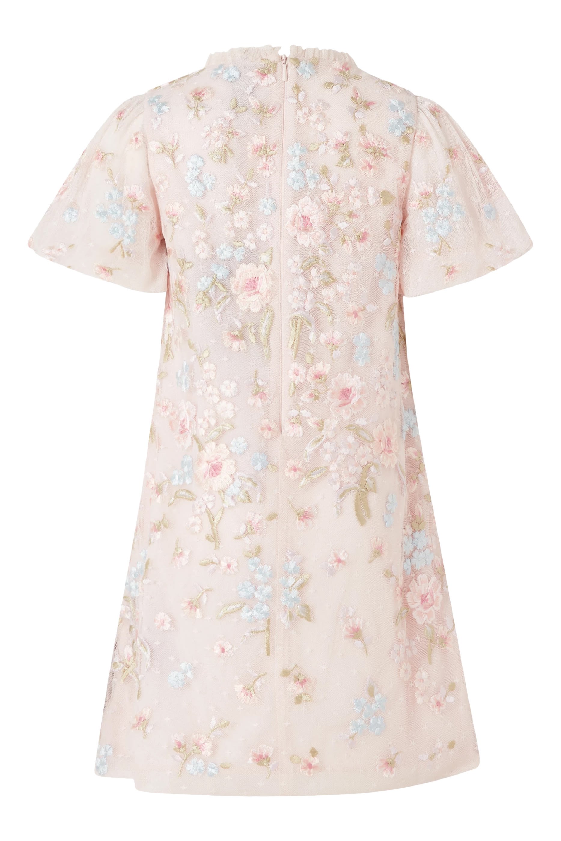 فستان بأكمام منفوخة ونقشة زهرة الفاوانيا للأطفال