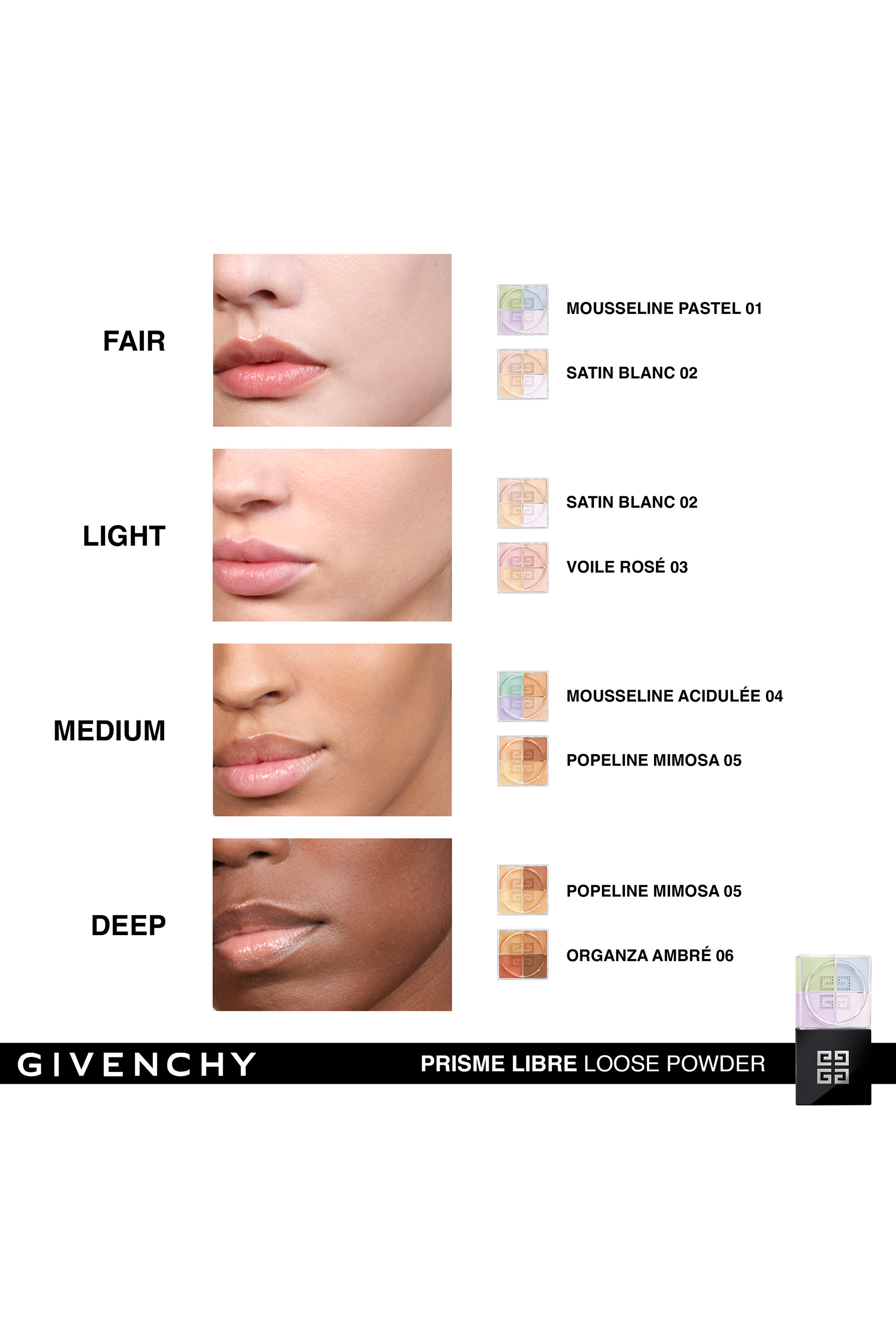 بودرة سائبة بريسم ليبر بأربعة ألوان صغيرة الحجم