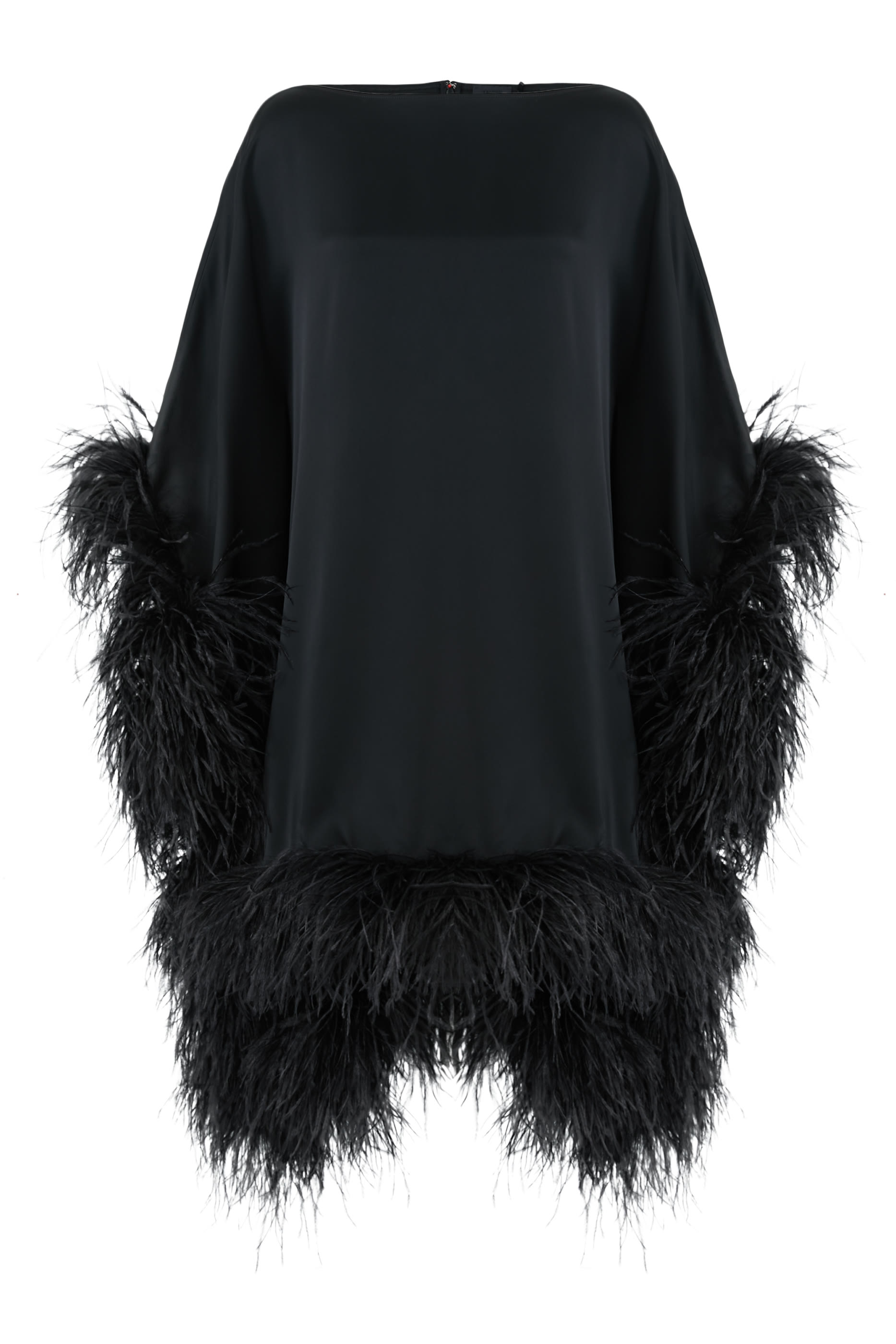 فستان مع كاب مزين بريش حرير