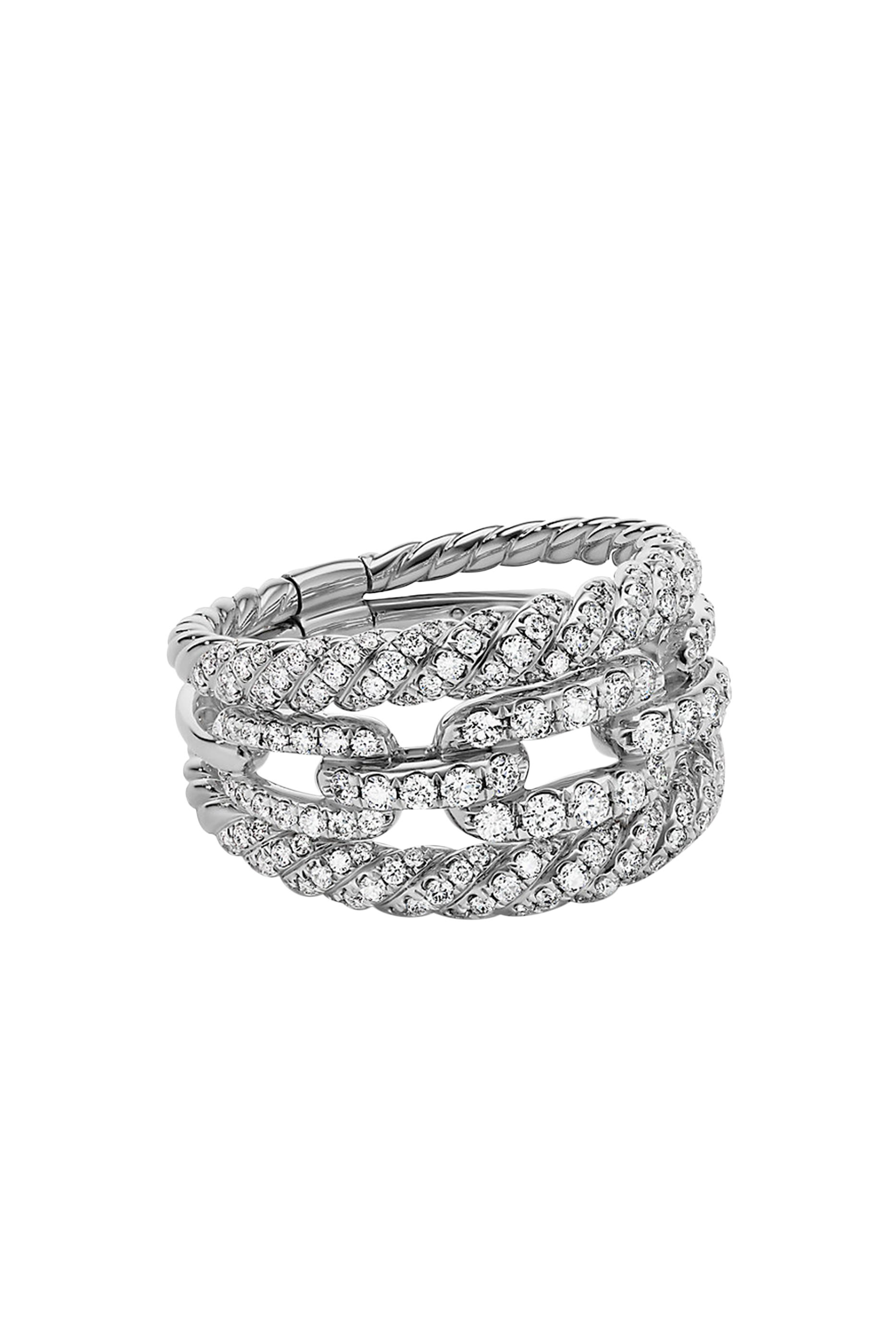 Stax Three Row Chain Link Ring, 18k White Gold & Diamonds