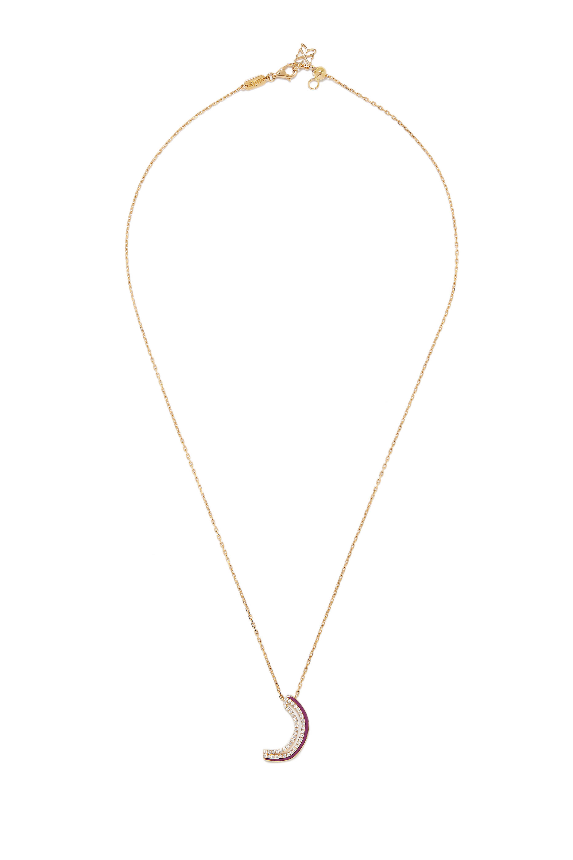 قلادة بدلاية بتصميم حرف عربي مرصع بالماس طهب أصفر عيار 18