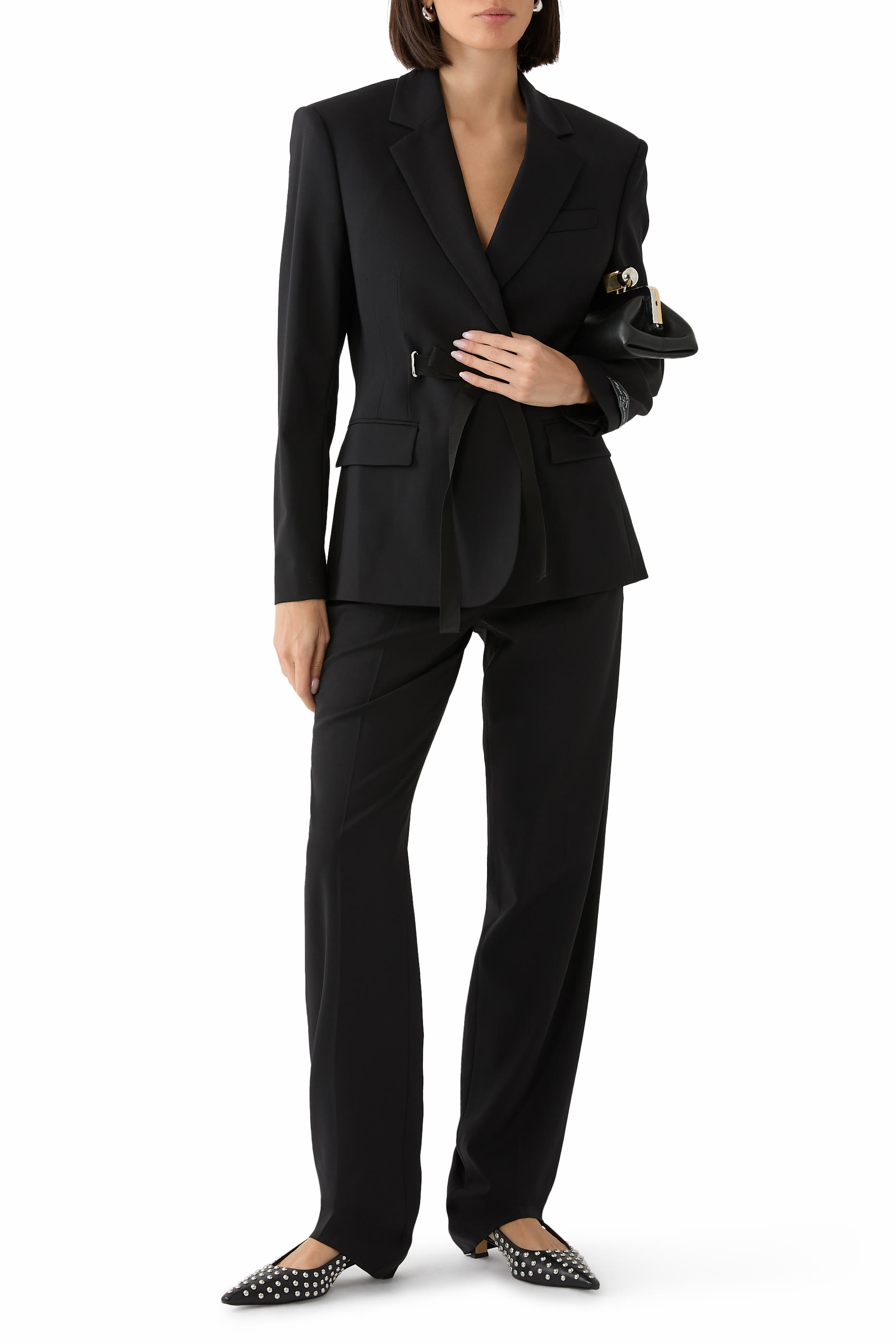 بليزر فريسكو بقصة ملاءمة للجسم ورباط صوف