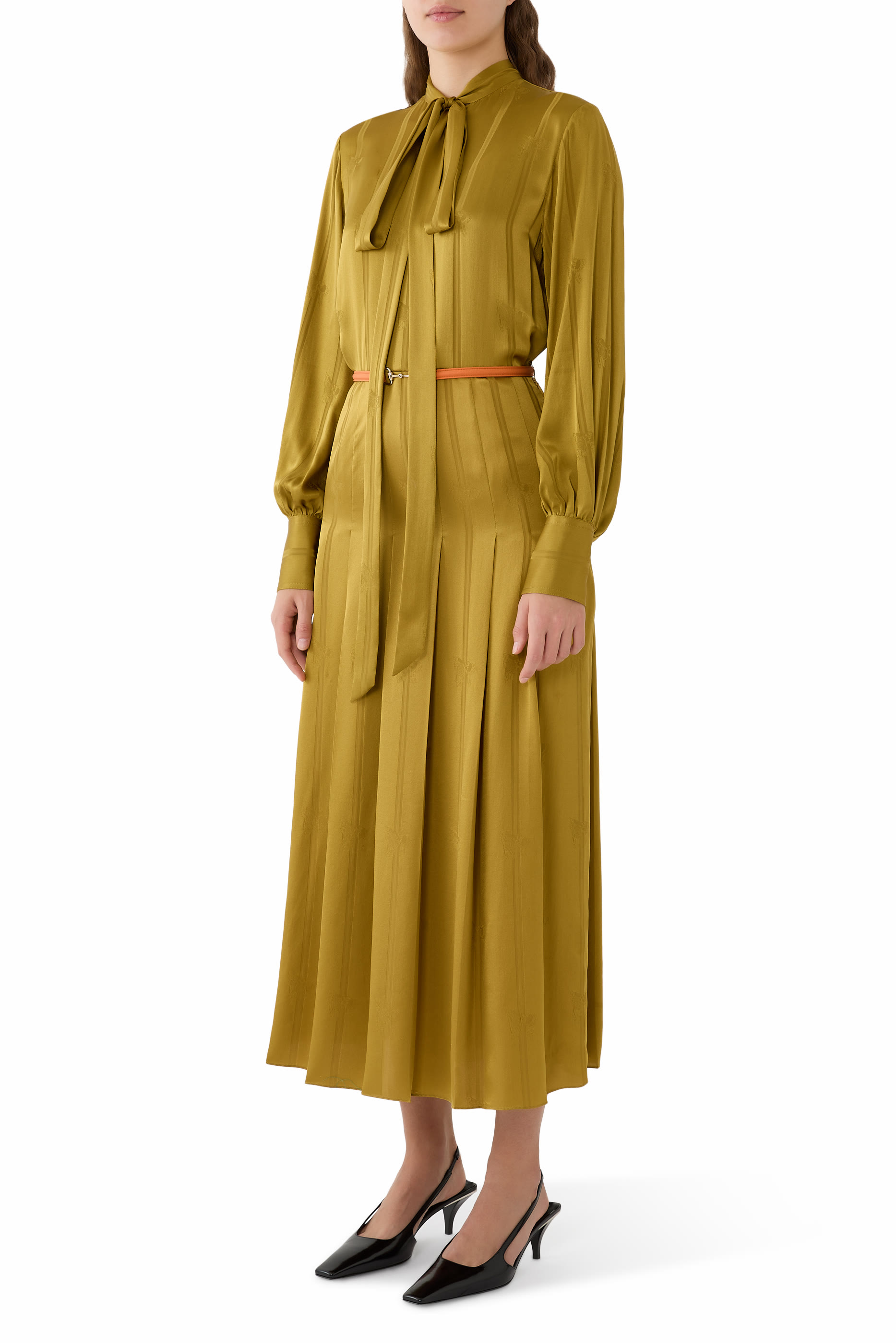 فستان سادلز بحزام حرير جاكار