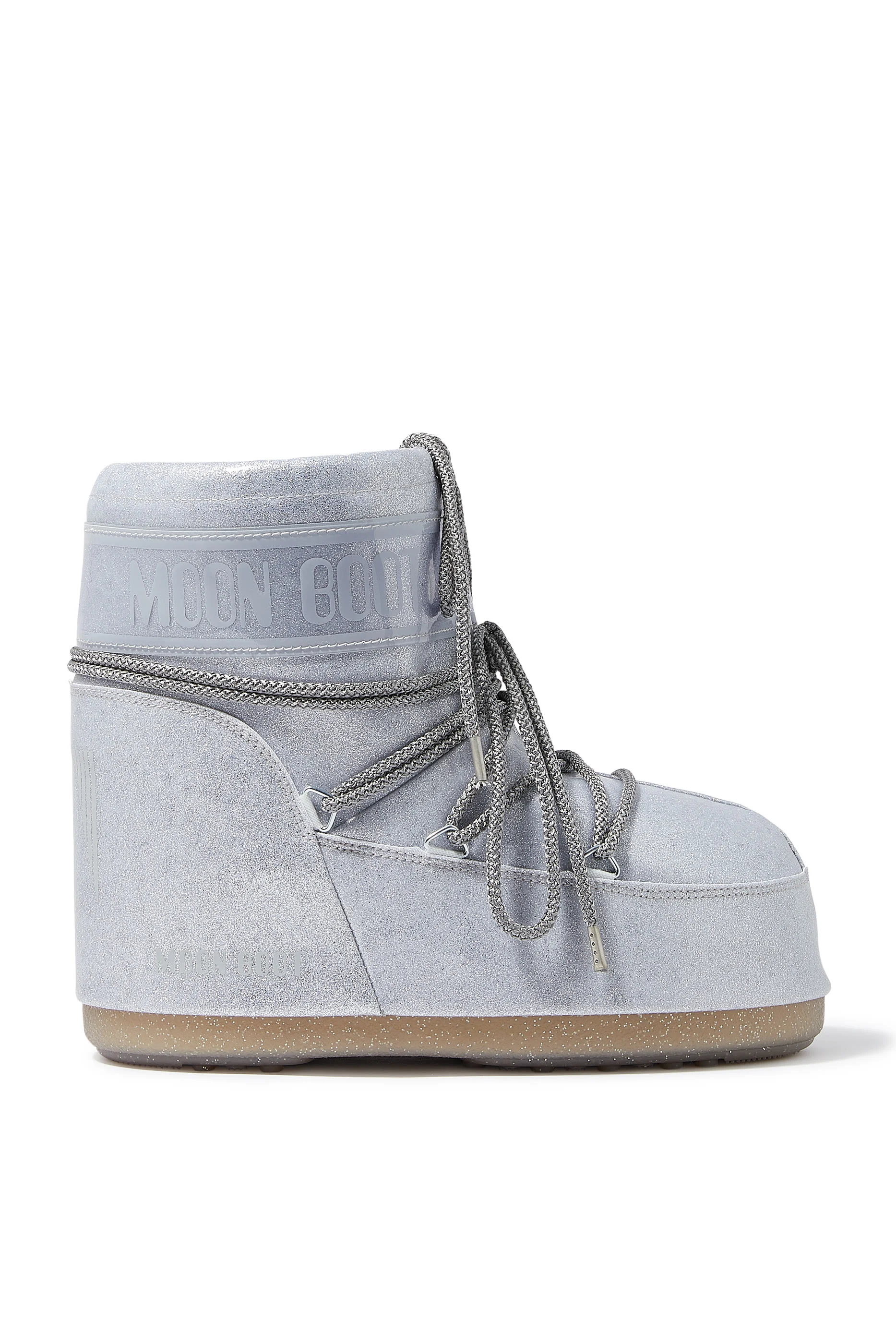 حذاء بوت لامع بطول الكاحل بشعار الماركة