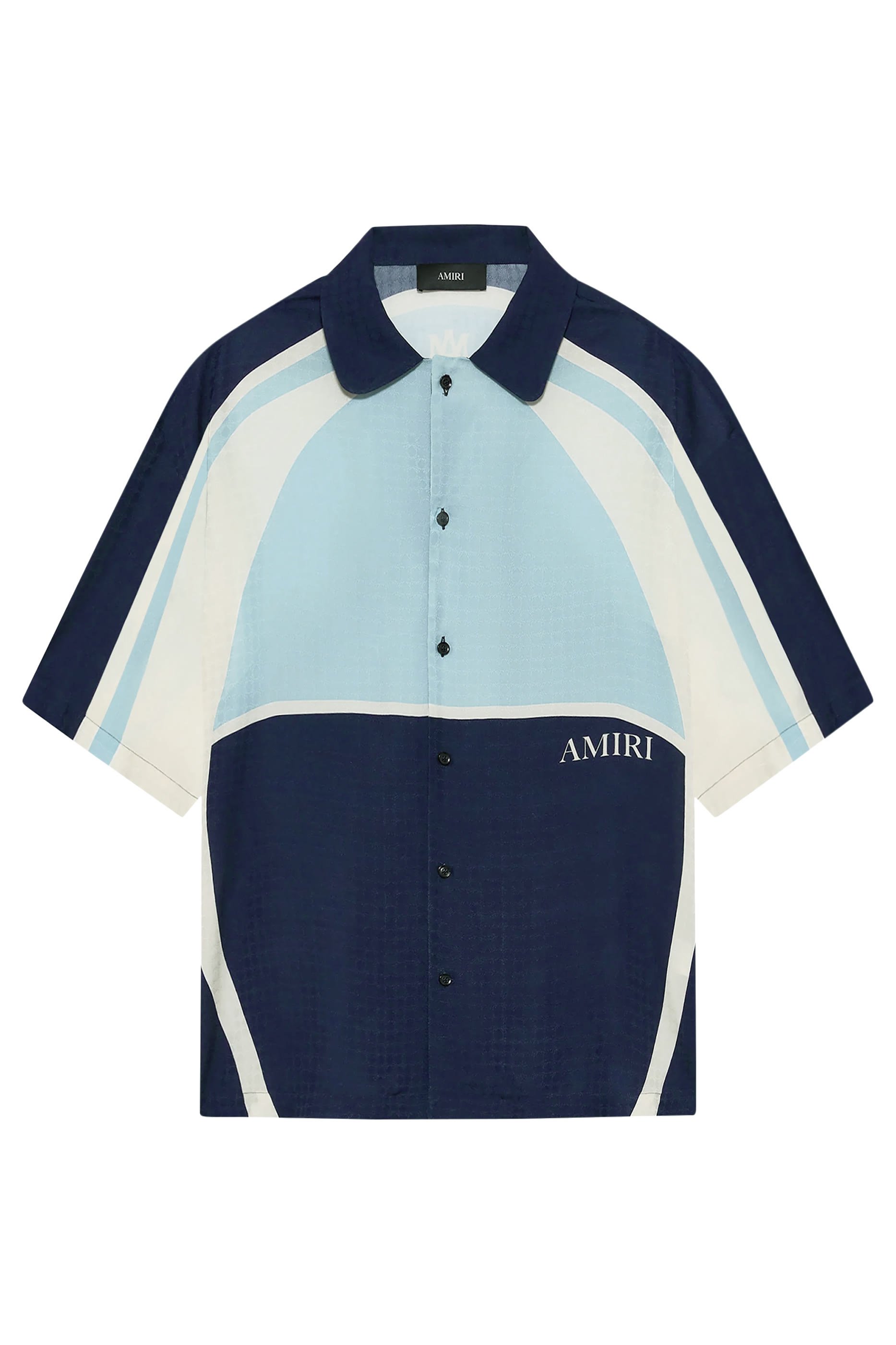 قميص بقصة فضفاضة بياقة مطوية وأجزاء بشعار الماركة