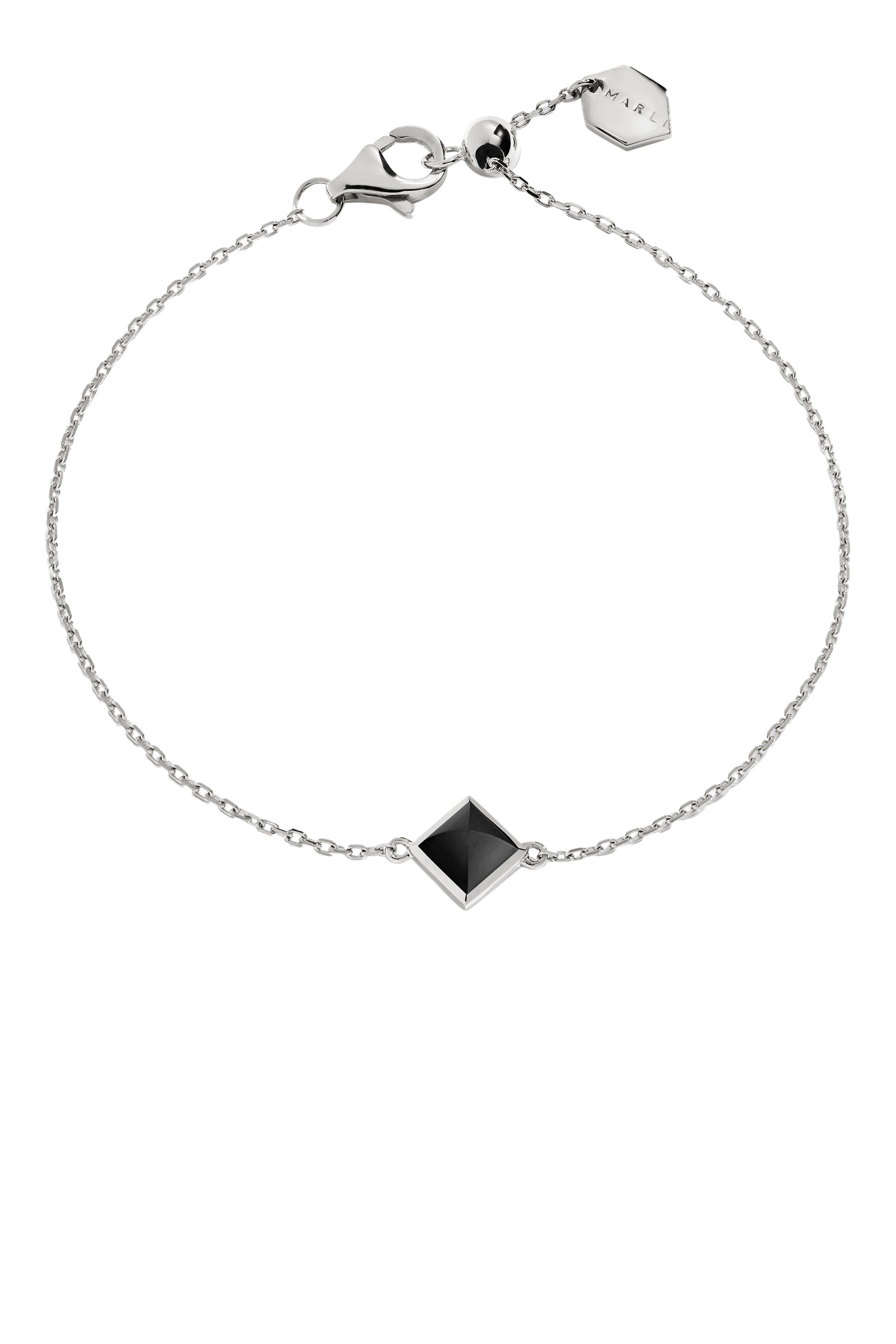 سوار كليو بحجر عقيق يماني أسود بتصميم هرمي، ذهب أبيض عيار 18 قيراط