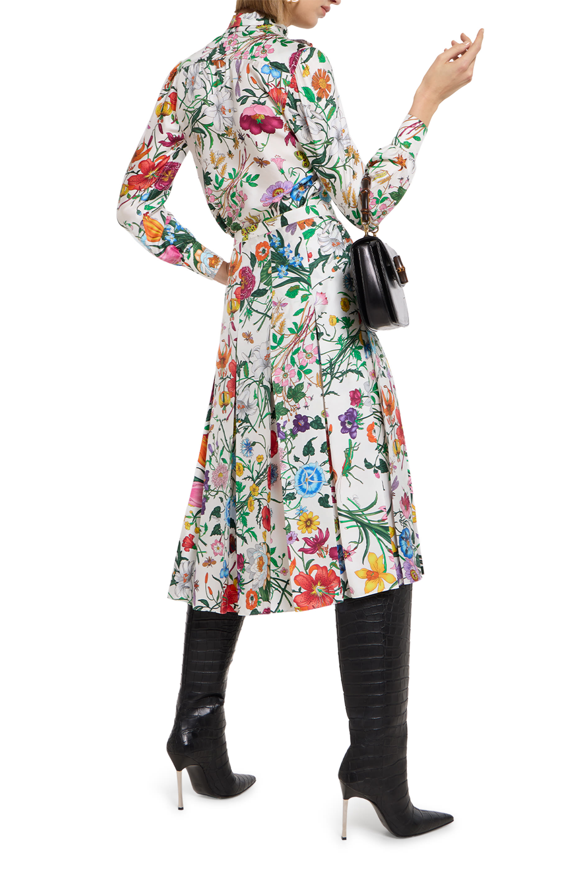 تنورة بطيات ونقشات زهور حرير تويل