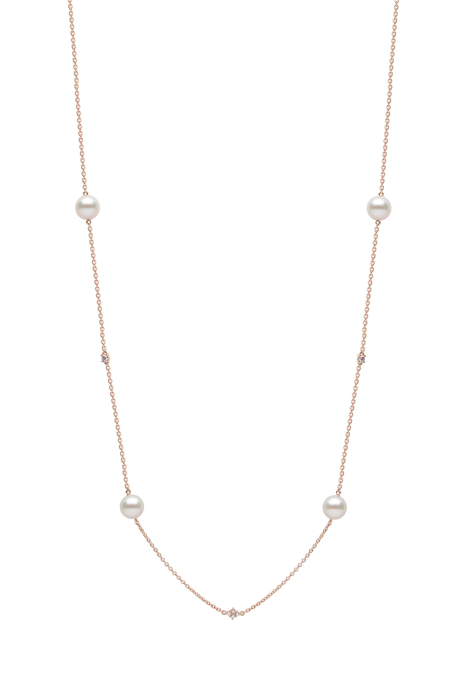 قلادة كلاسيك مرصعة بالماس واللؤلؤ ذهب وردي عيار 18