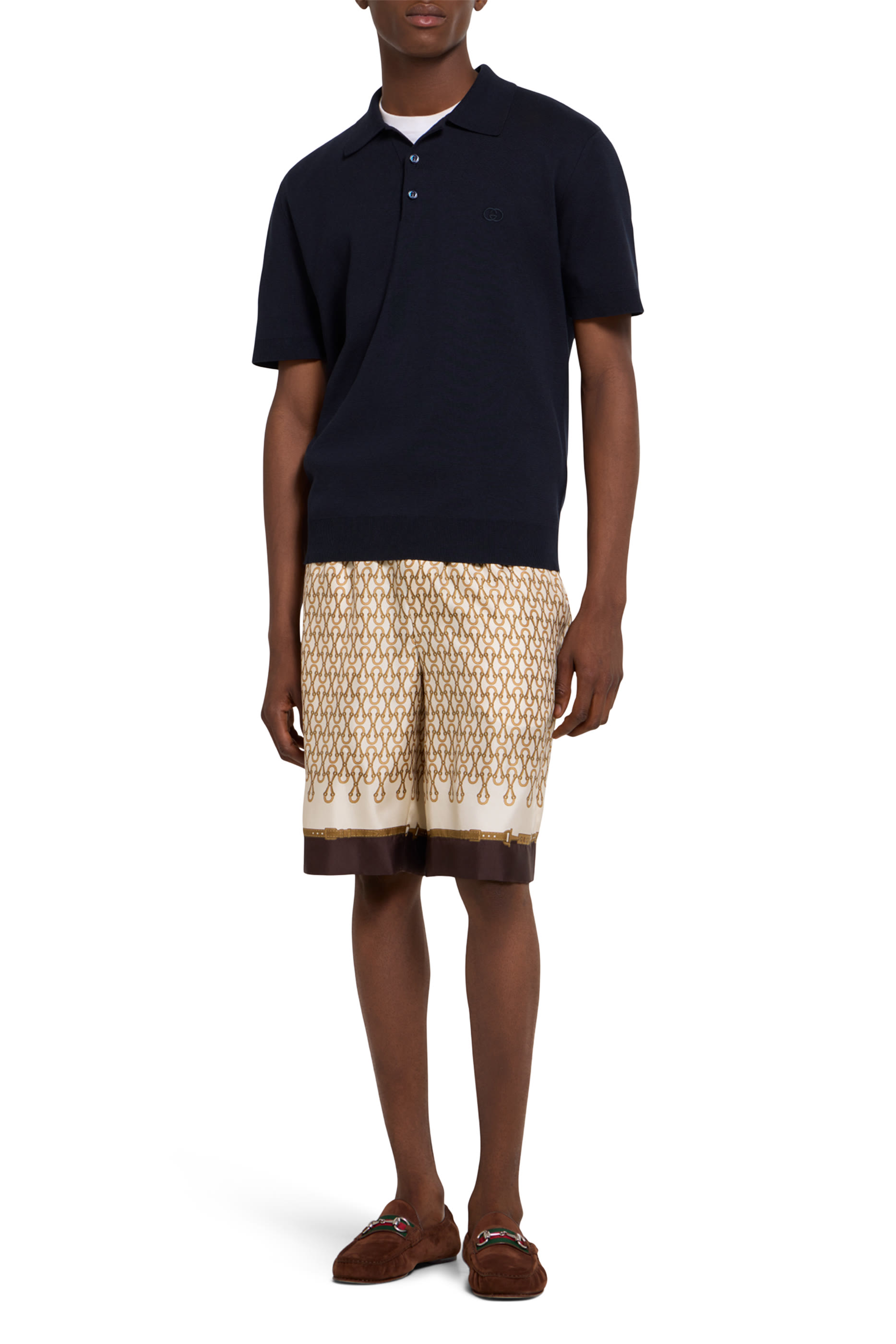 قميص بولو بتطريز شعار الماركة قطن وحرير