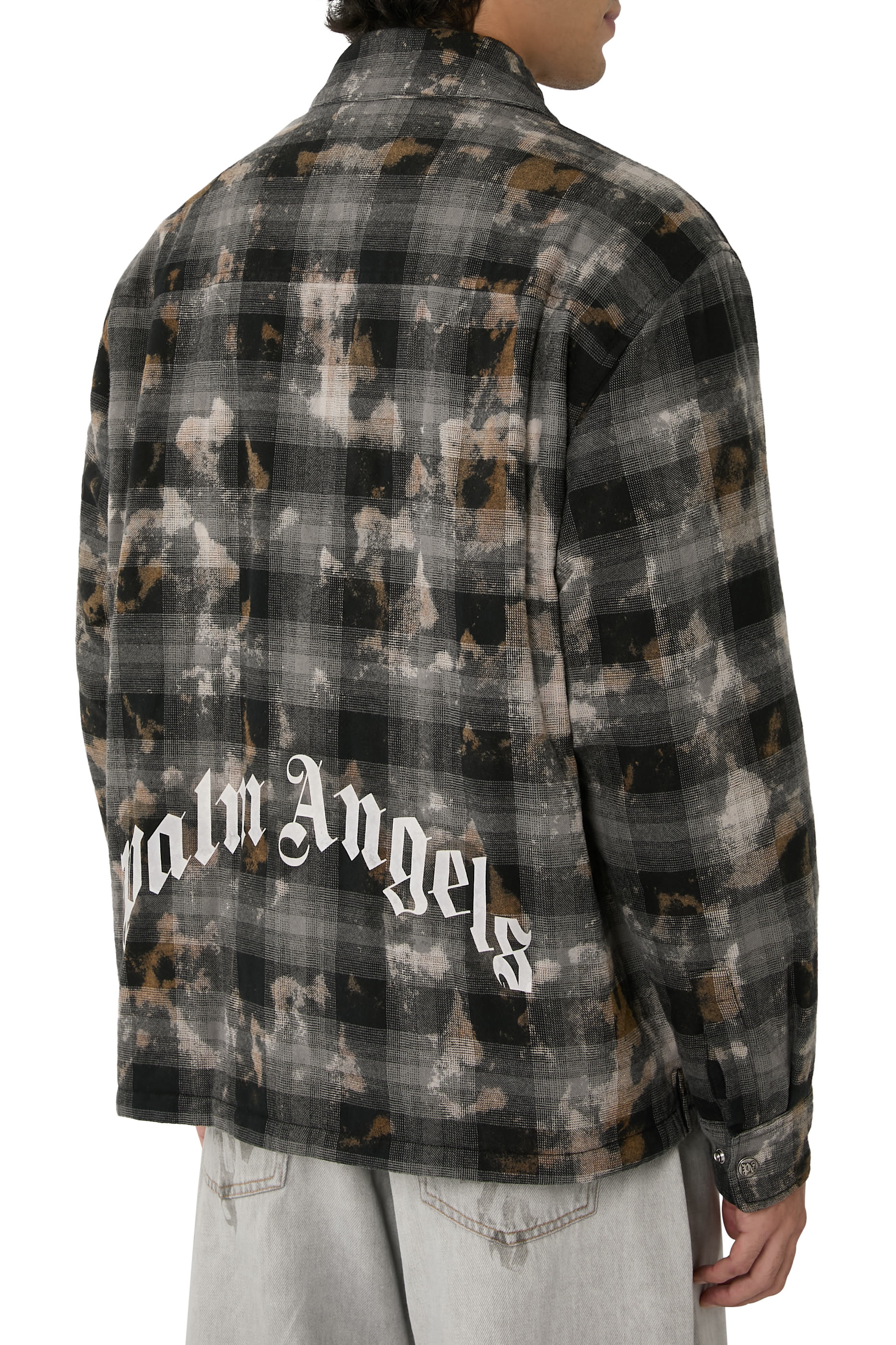 قميص بتصميم جاكيت بنقشة مربعات وشعار الماركة متموج