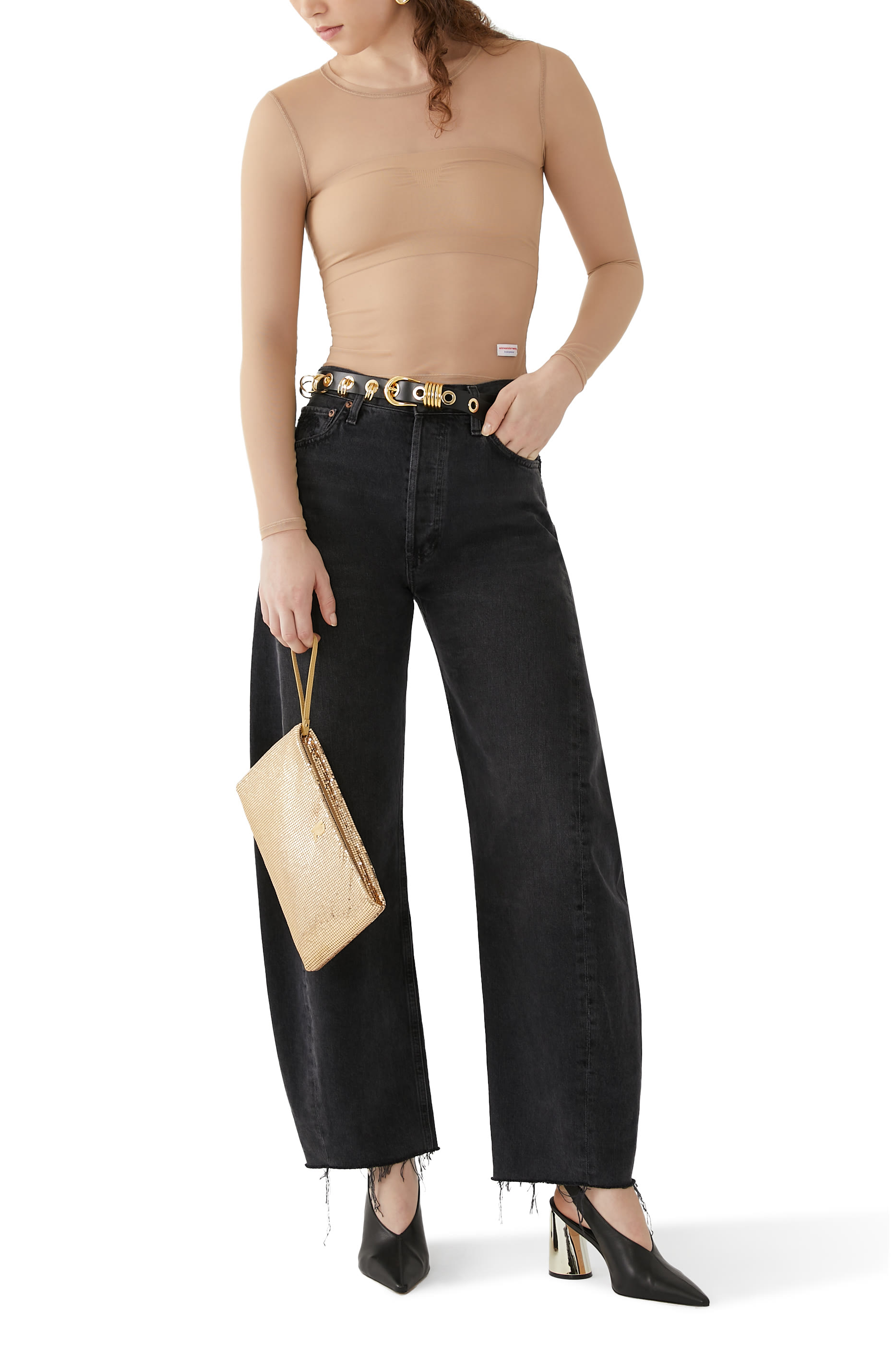 بلوزة بأكمام طويلة قماش شبكي