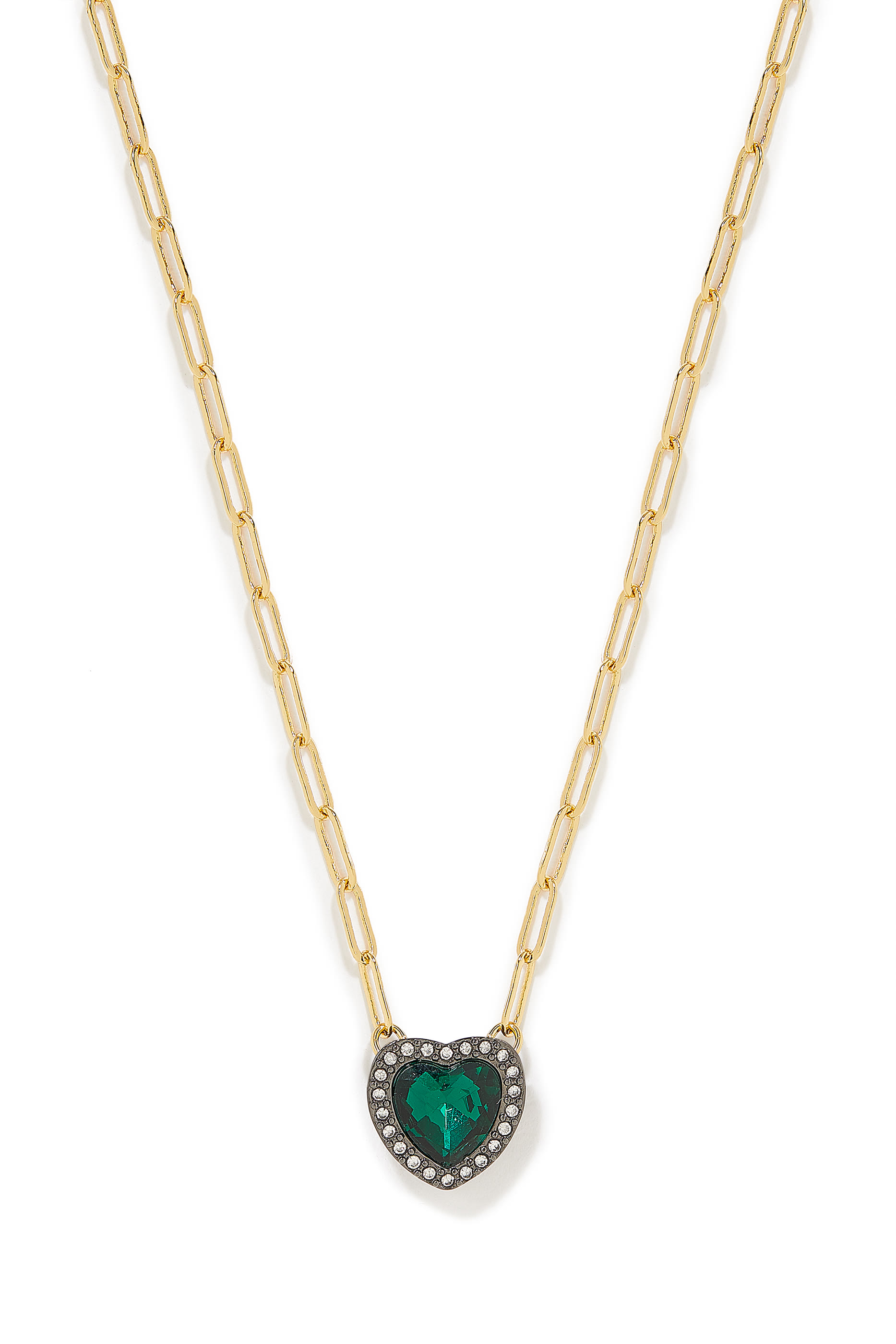 قلادة هالة بتصميم قلب مرصع بالماس معدن