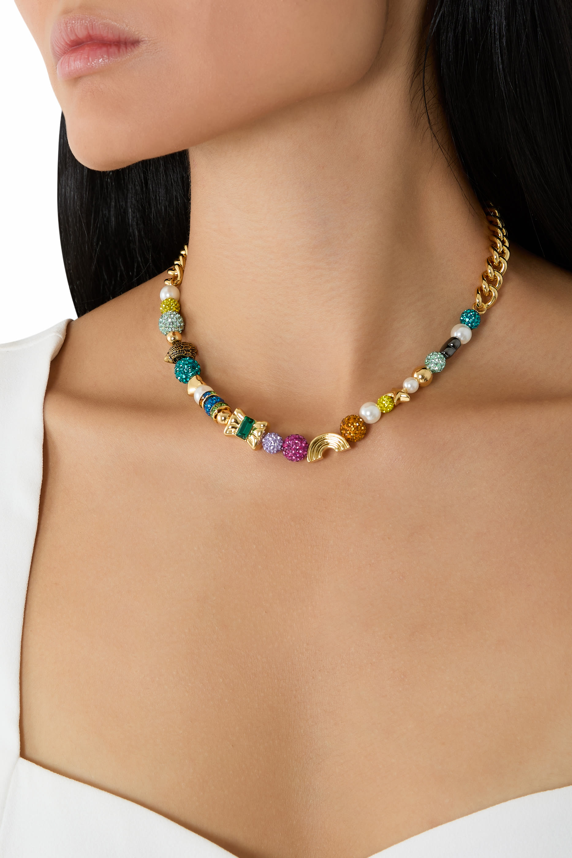 قلادة بحلية مرصعة بأحجار زركونيا مكعبة، نحاس وزجاج