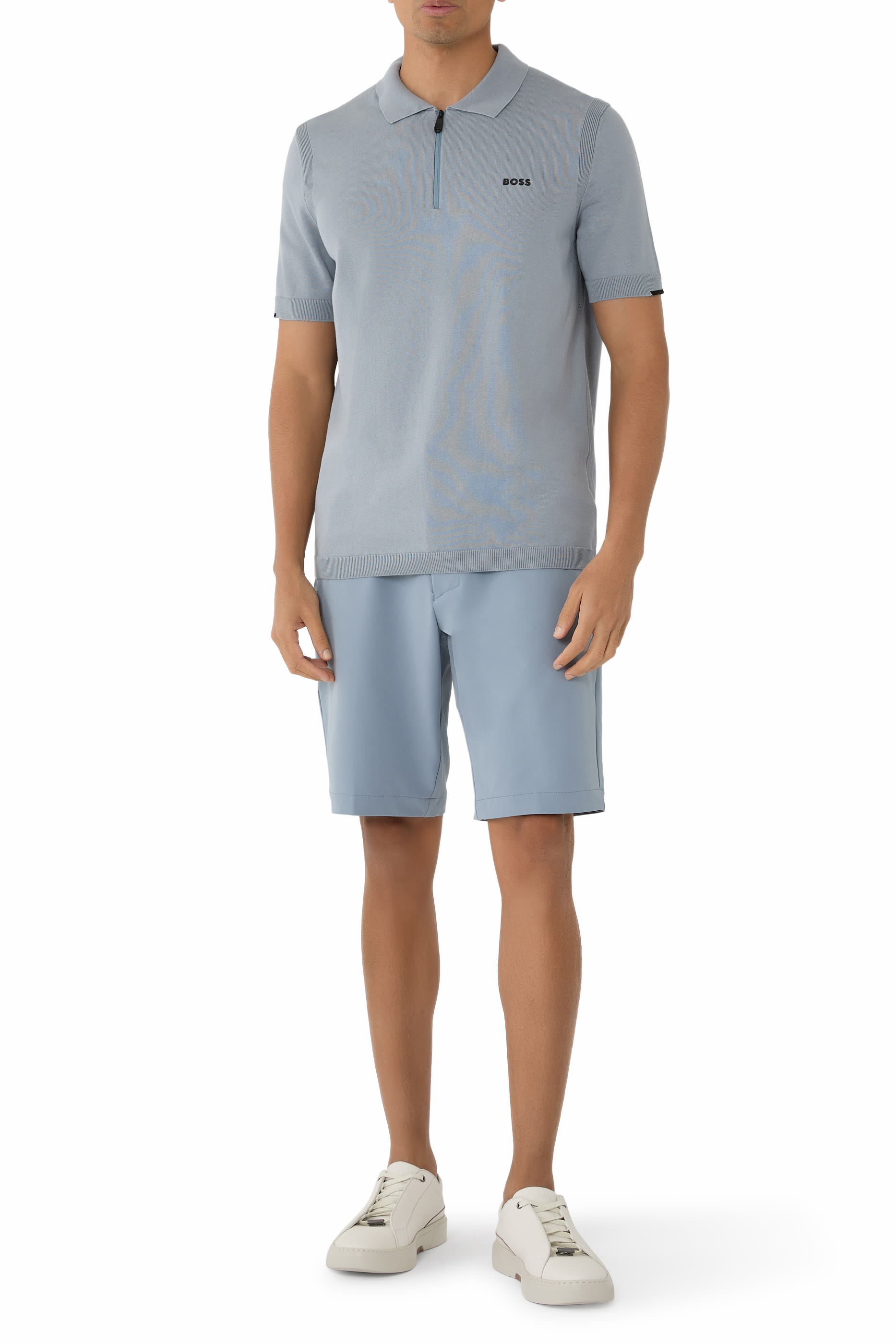 سترة بولو بياقة بسحاب قطن منسوج 