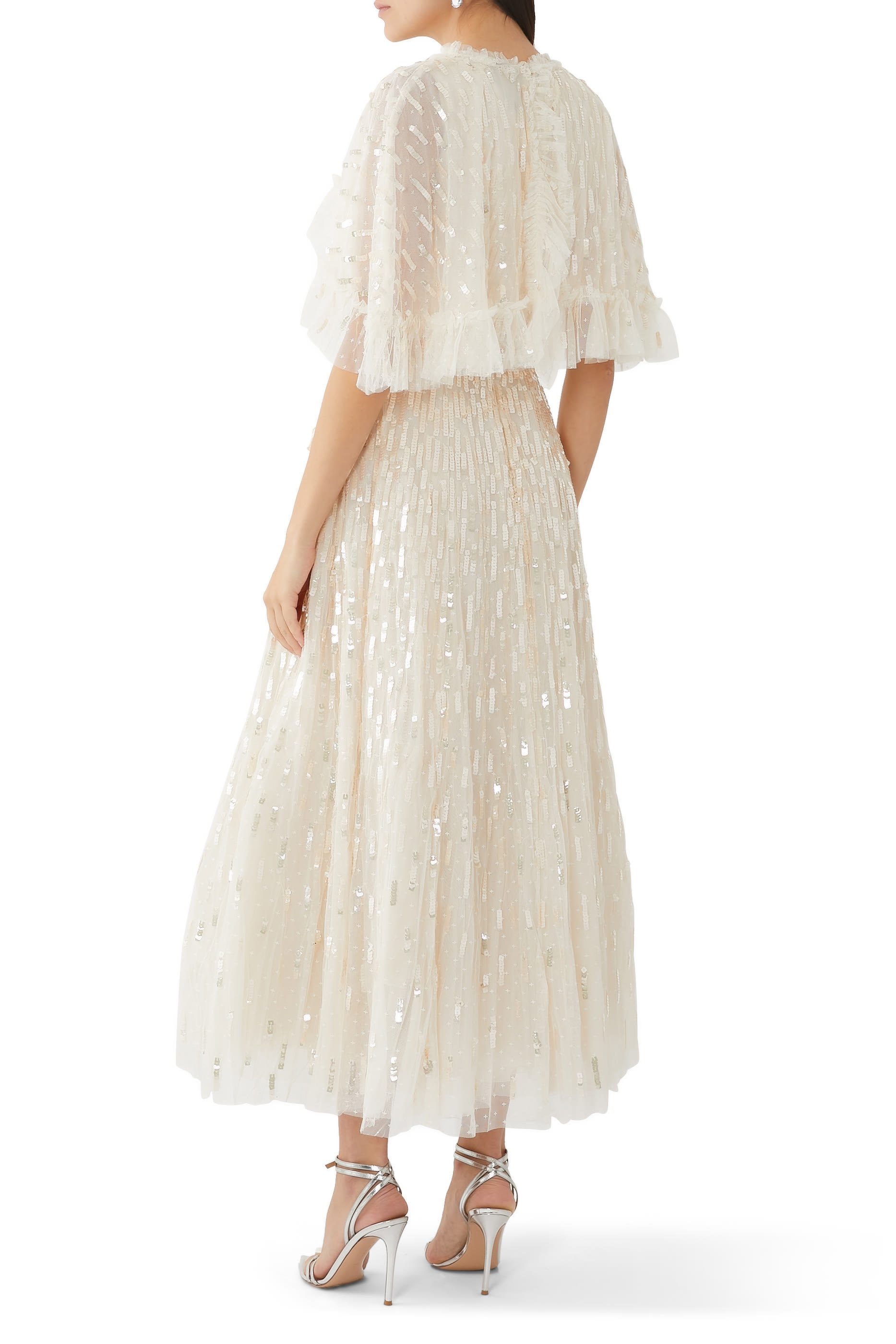 فستان سهرة داش بطول الكاحل بكاب مزين بالترتر