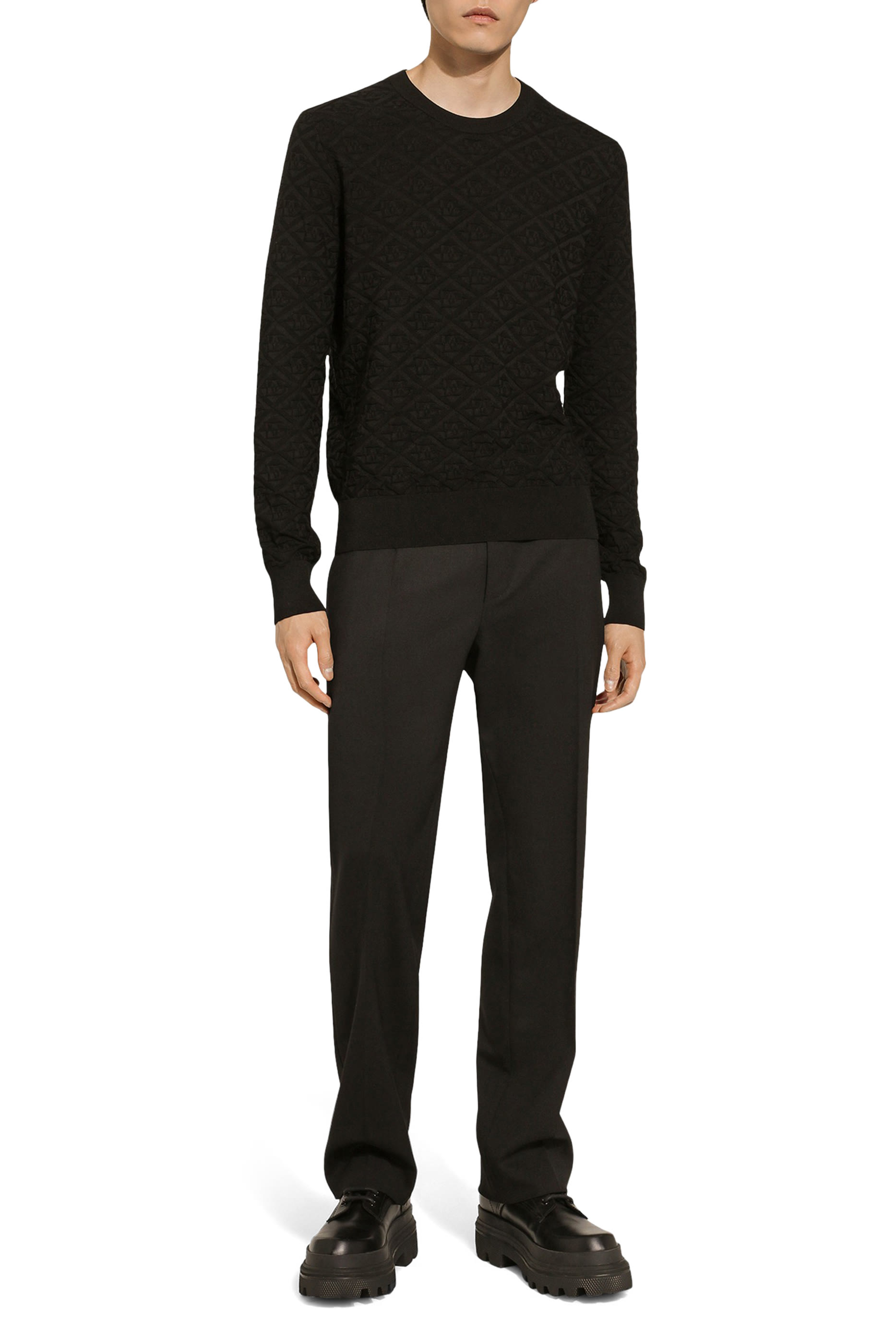 كنزة بياقة مستديرة ونقشة شعار الماركة حرير