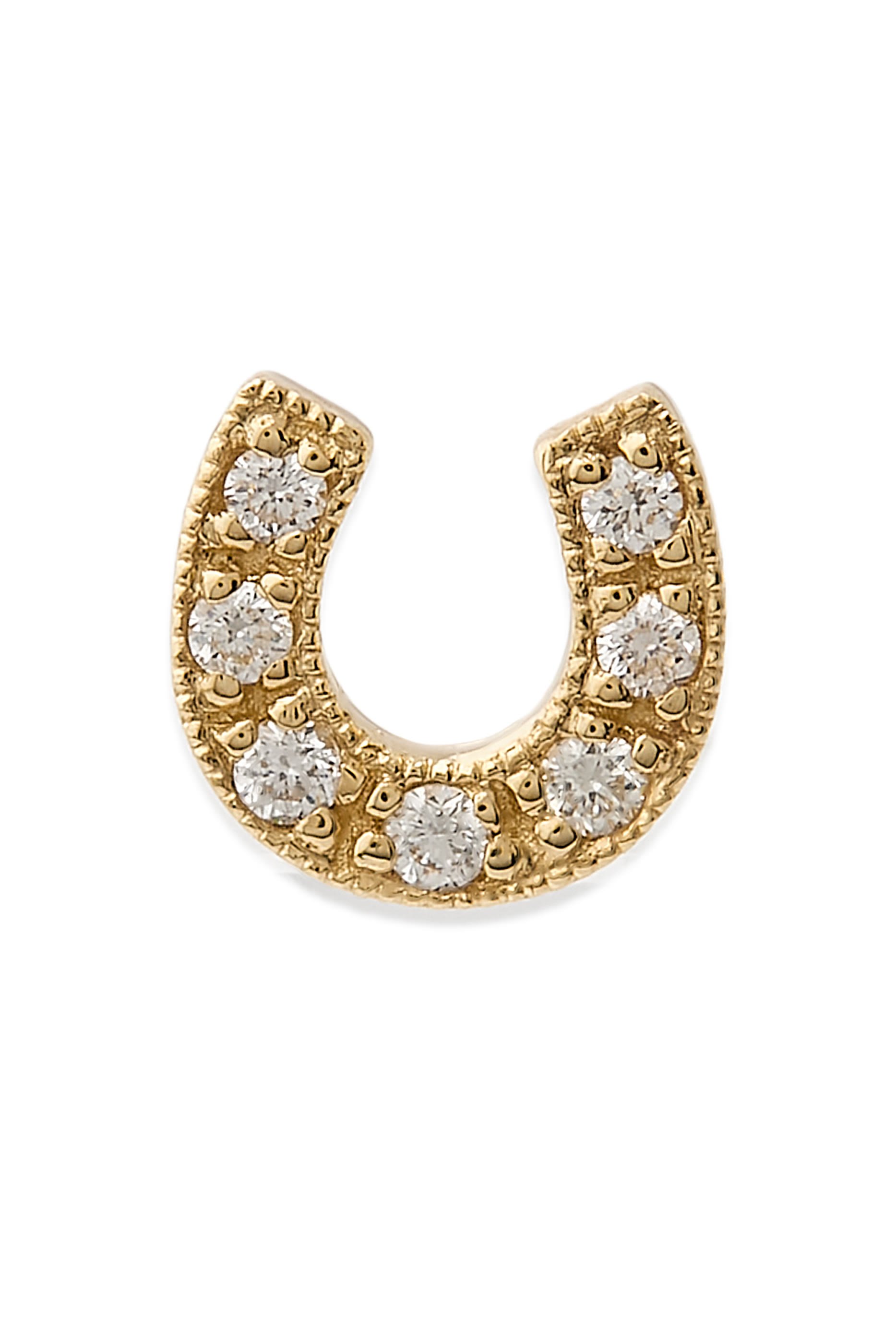 قرط بتصميم حدوة حصان مرصع بالماس، ذهب أصفر عيار 14