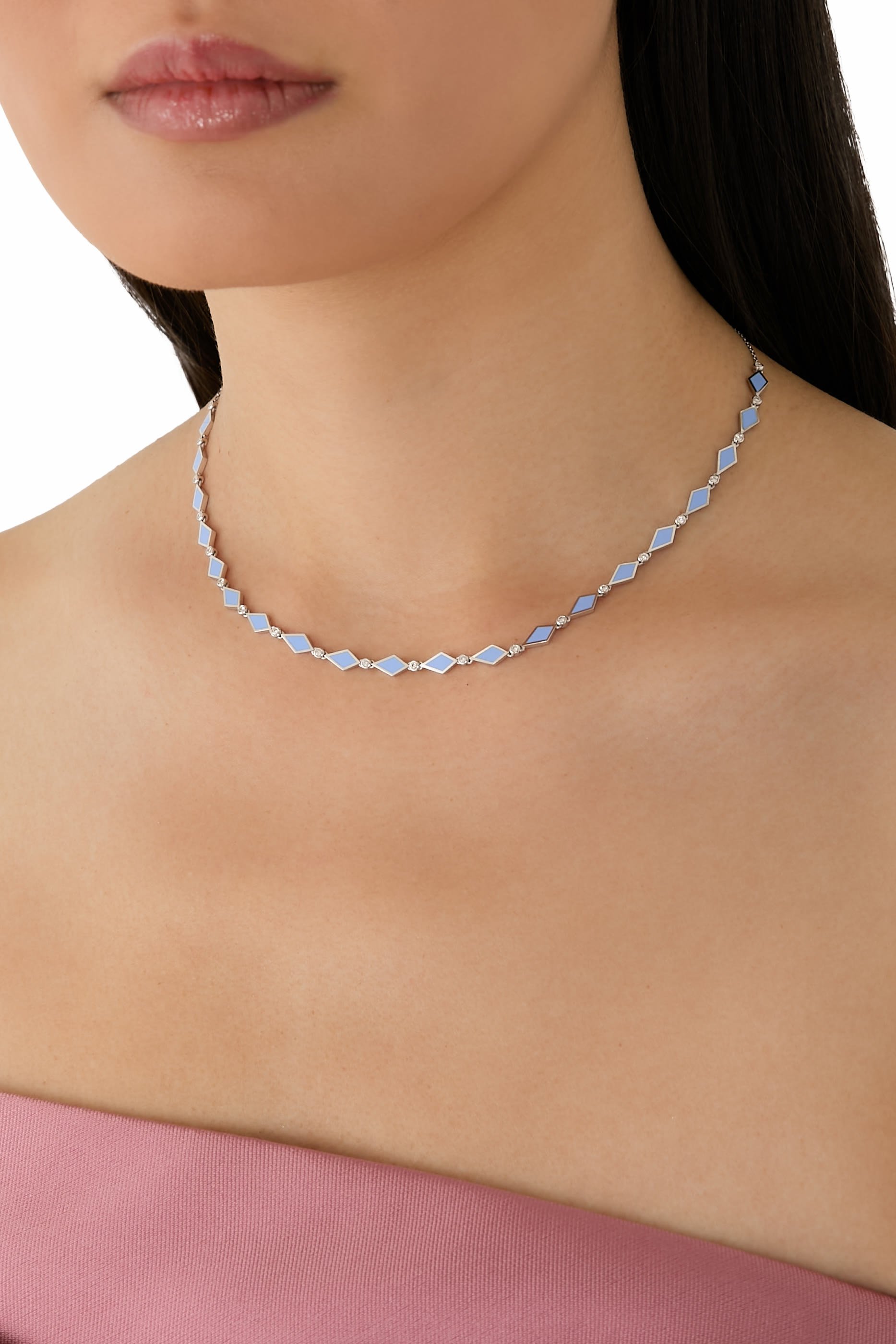 Mosaic Choker, 18K White Gold with Enamel & Diamonds