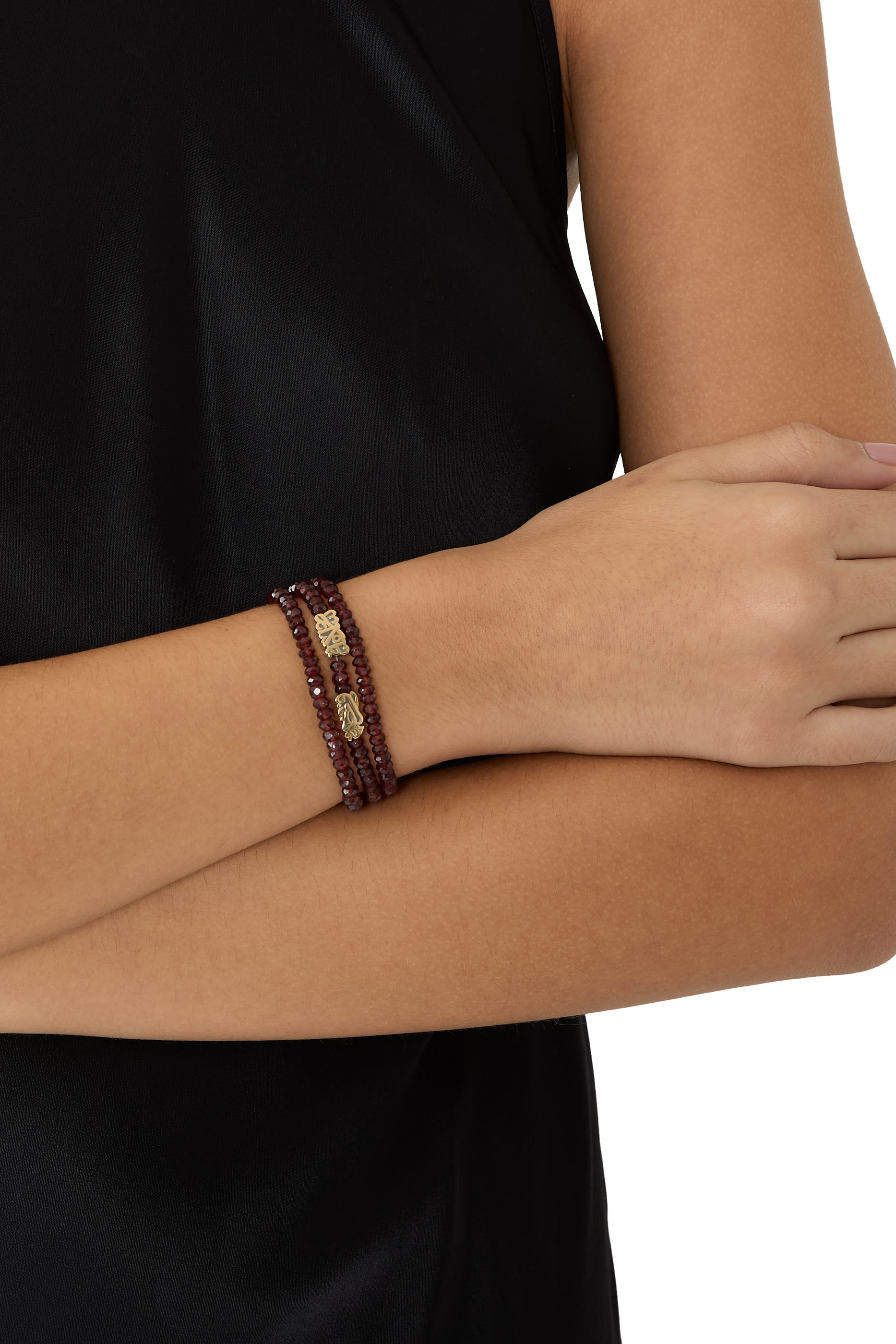 Happiness Wrap-Around Bracelet, 18K Yellow Gold with Sterling Silver & Garnet