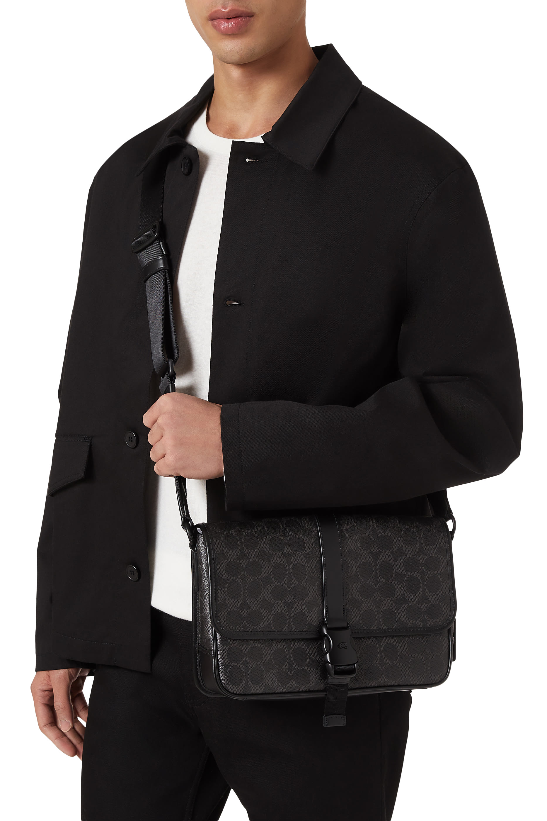 حقيبة مسنجر ليغ قماش قنب بشعار الماركة