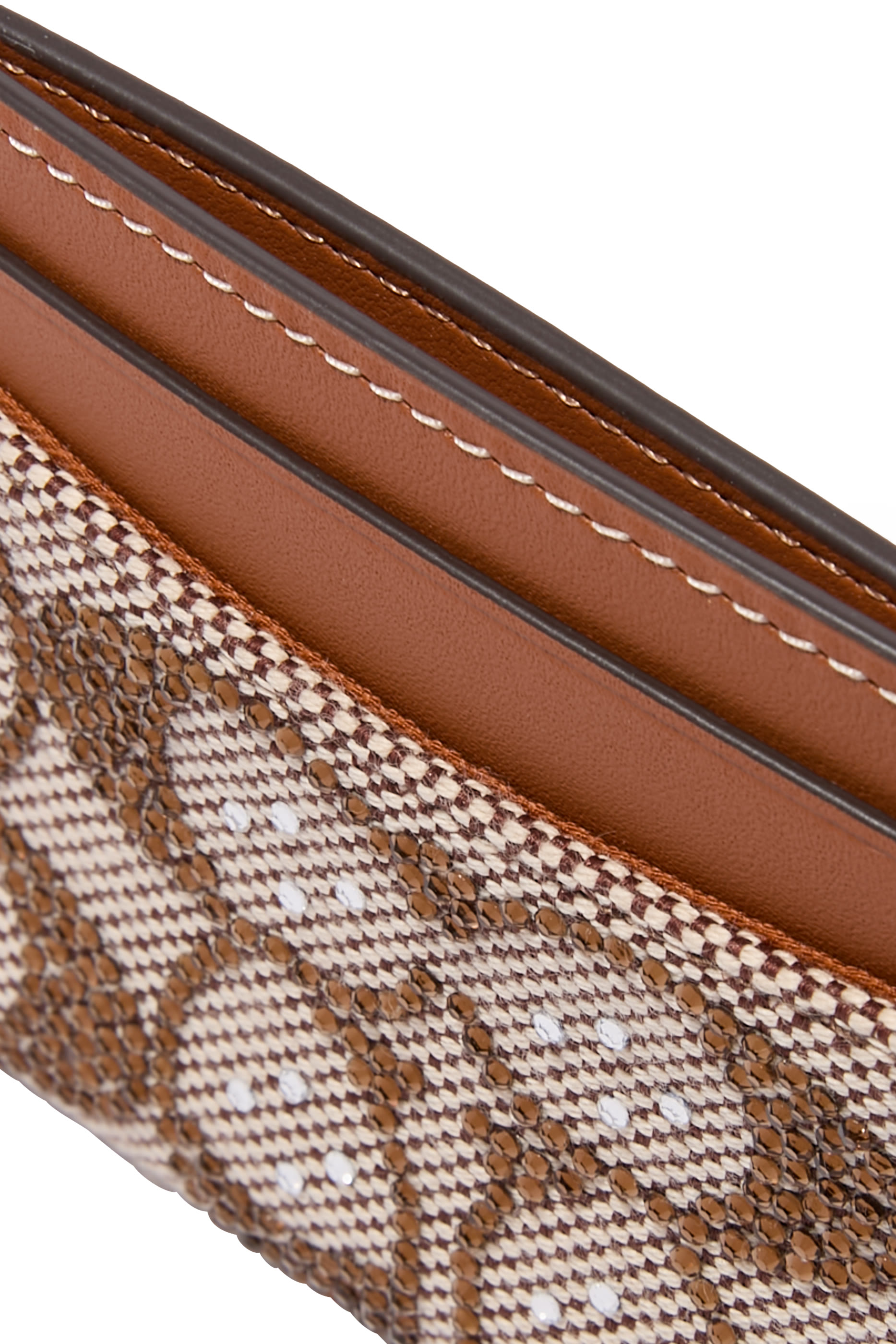 حافظة بطاقات بنقشة حرف شعار الماركة وكريستال جلد