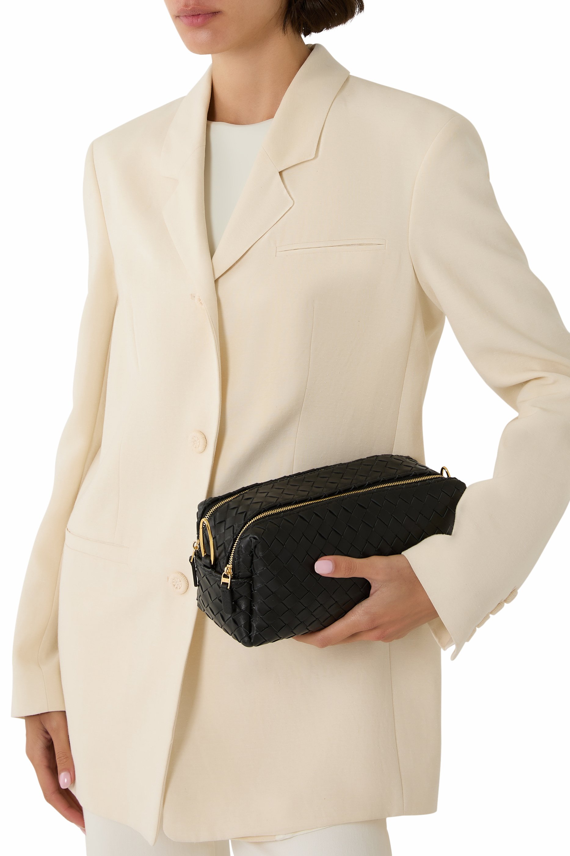 حقيبة تروس بحمالة سلسلة منسوجة جلد